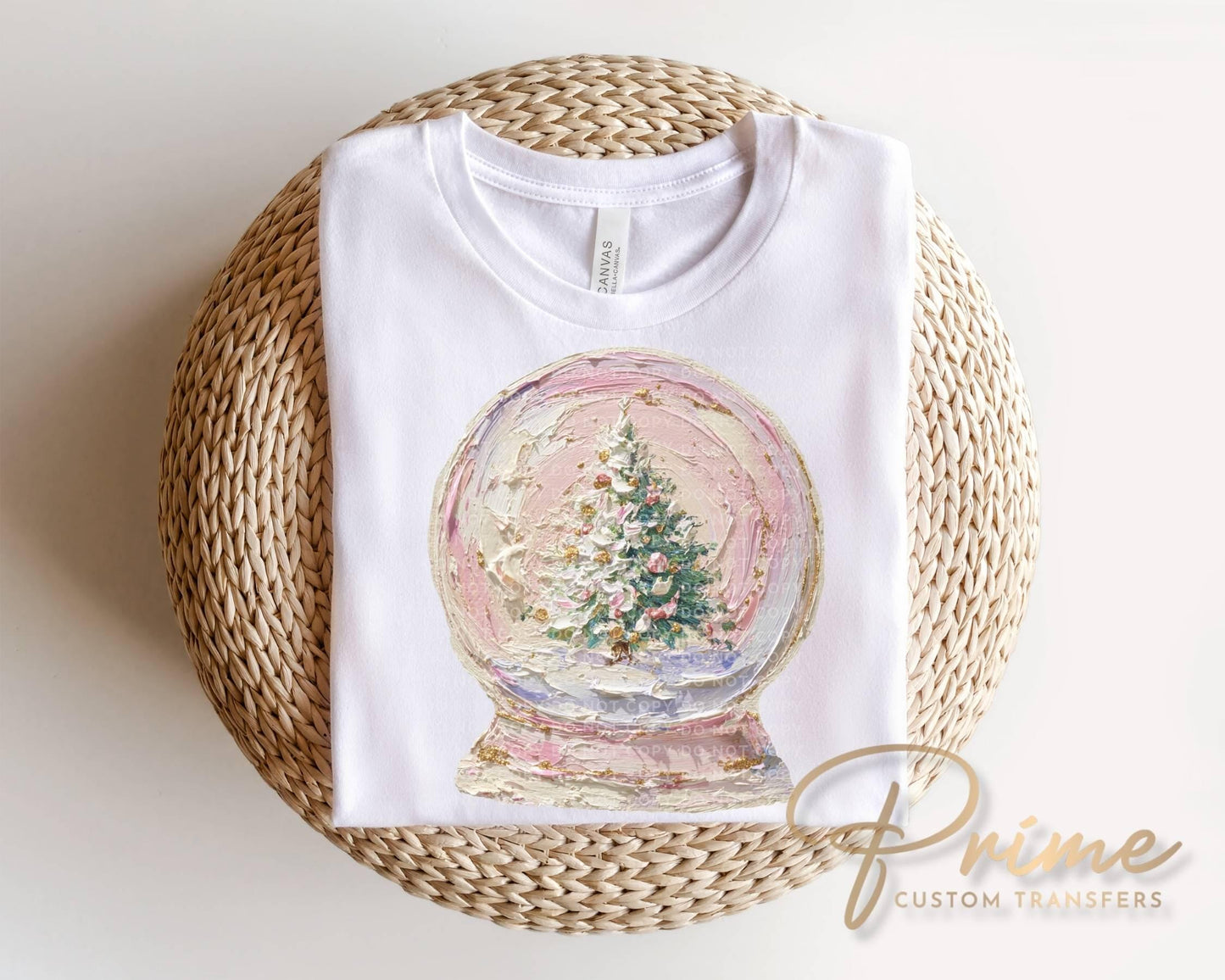 Brushstroke Pink Snow Globe DTF Transfer, Ready to Press, Hand Painted Christmas Tshirt Design