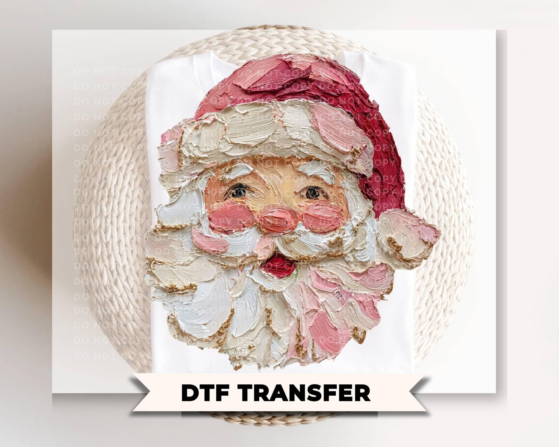 Brushstroke Pink Santa Claus DTF Transfer, Ready to Press, Hand Painted Christmas Tshirt Design