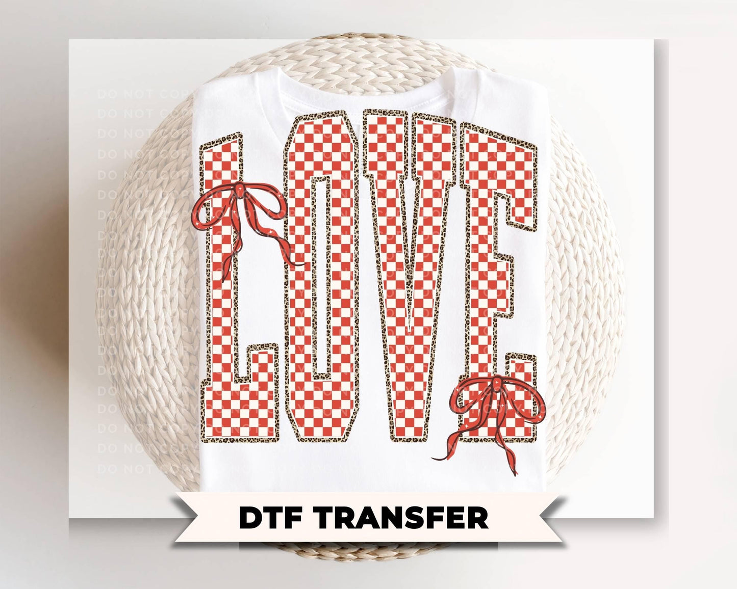 Coquette Checkered Love DTF Transfer, Ready to Press, Valentine's Day T-shirt Design