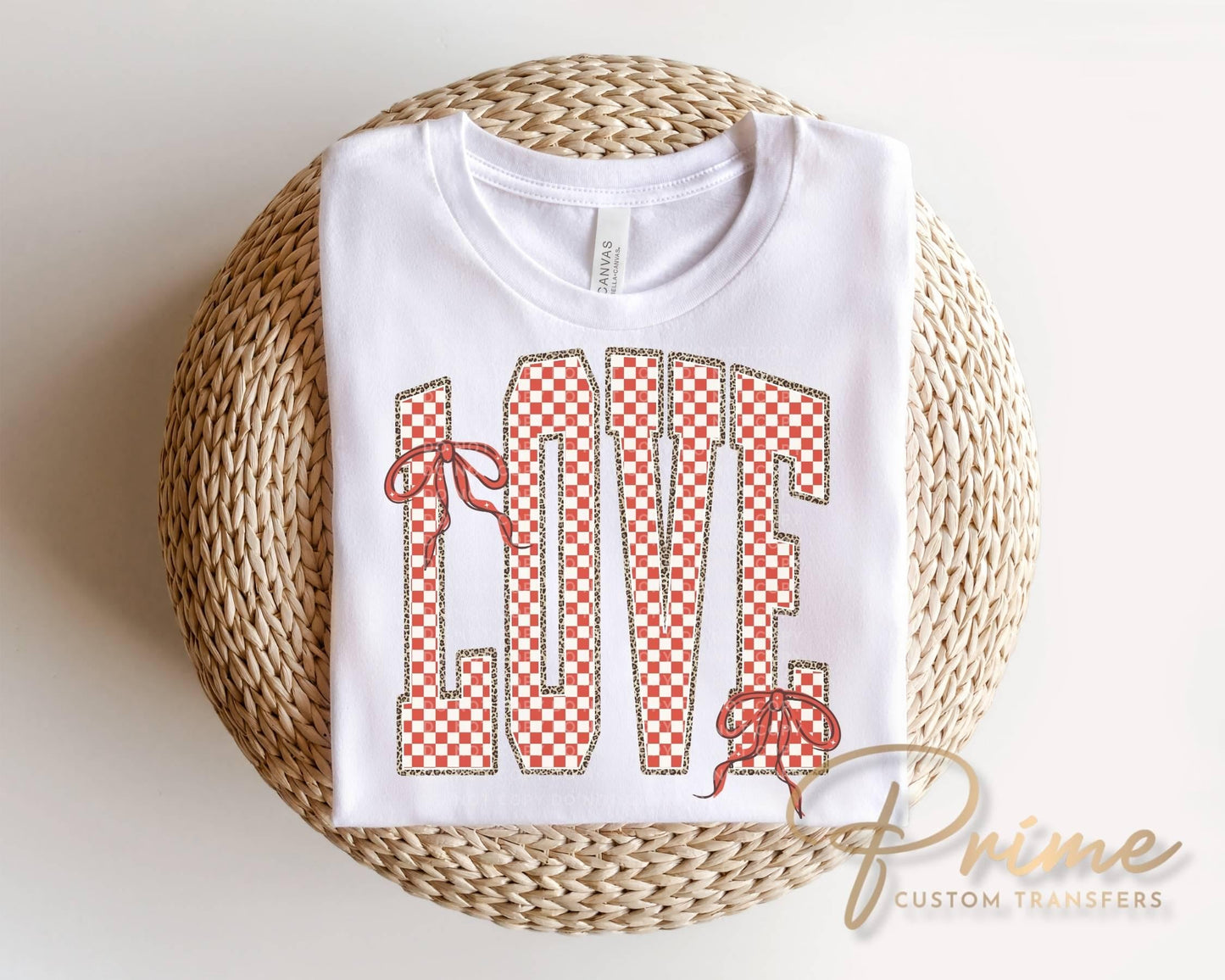 Coquette Checkered Love DTF Transfer, Ready to Press, Valentine's Day T-shirt Design