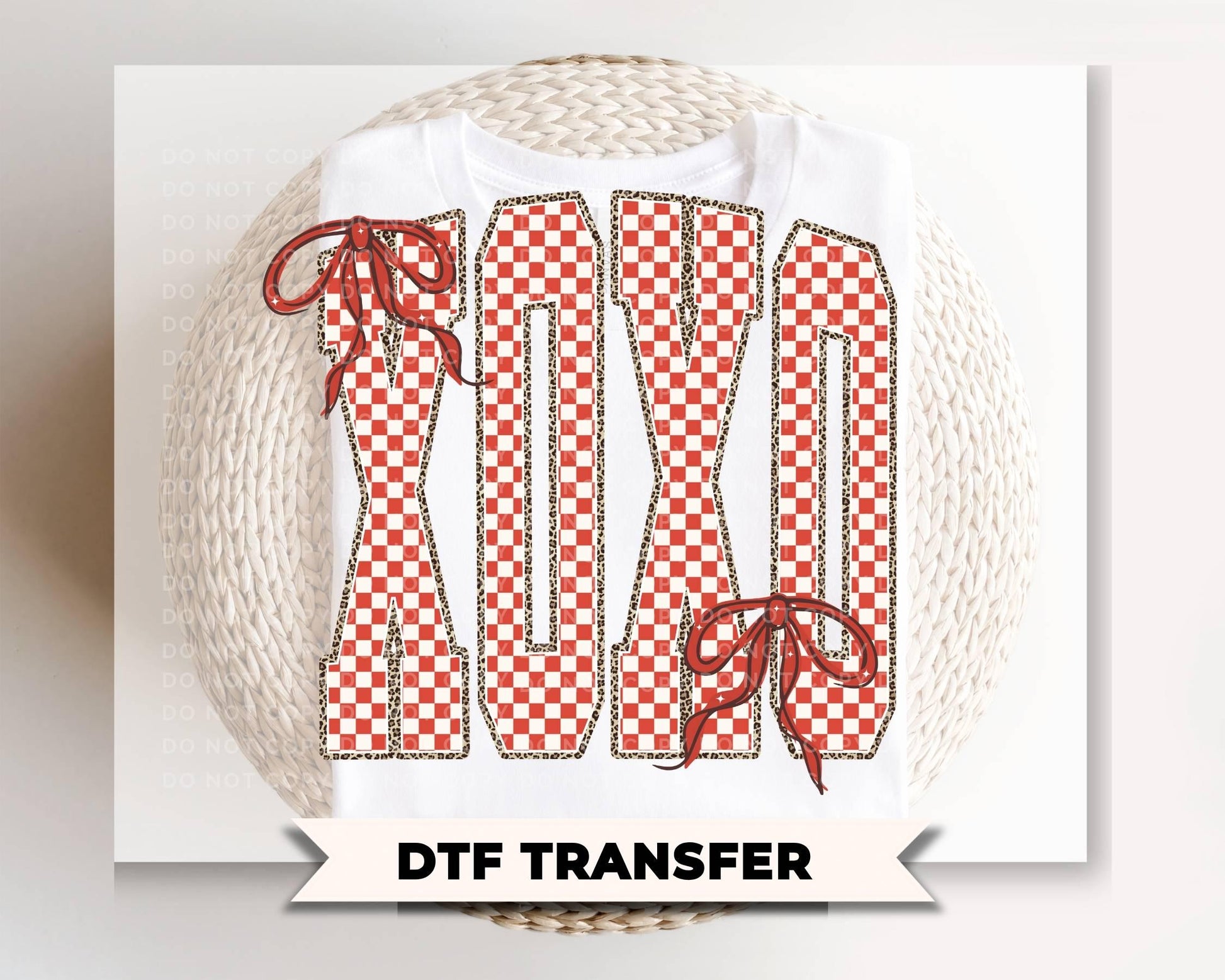 Coquette Checkered XOXO DTF Transfer, Ready to Press, Valentine's Day T-shirt Design