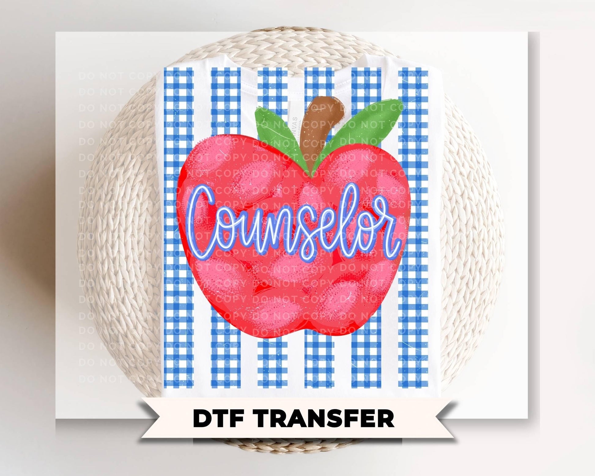 Striped School Counselor Apple DTF Transfer, Ready to Press, Back to School, First Day of School Tshirt Design, Teacher Appreciation