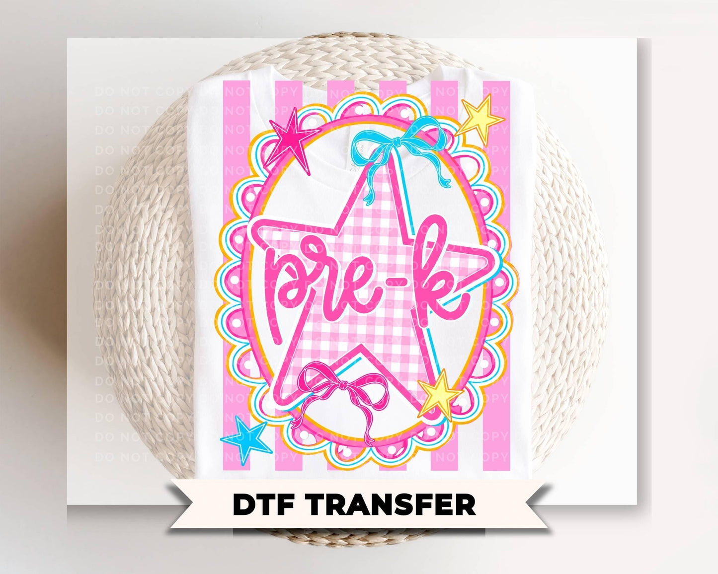 Back to School Pre K DTF Transfer, Ready to Press, Pink Gingham First Day of School Tshirt Design