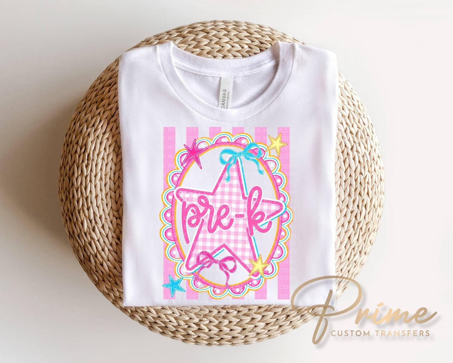 Back to School Pre K DTF Transfer, Ready to Press, Pink Gingham First Day of School Tshirt Design