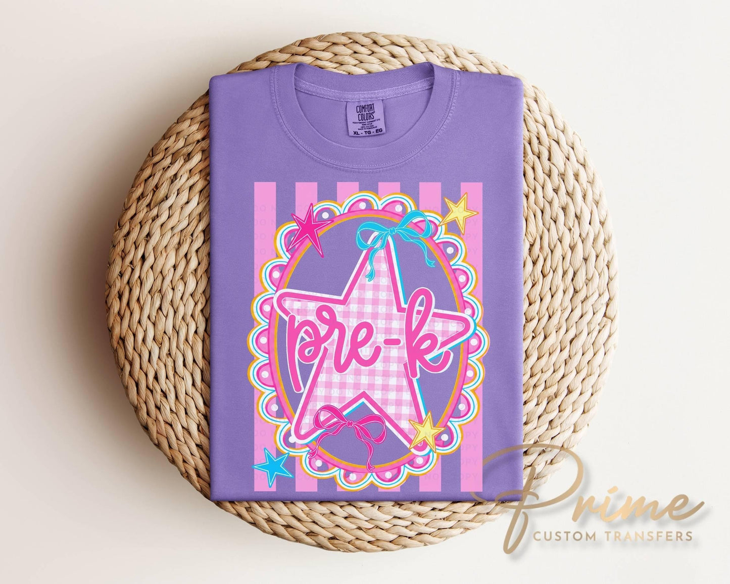 Back to School Pre K DTF Transfer, Ready to Press, Pink Gingham First Day of School Tshirt Design