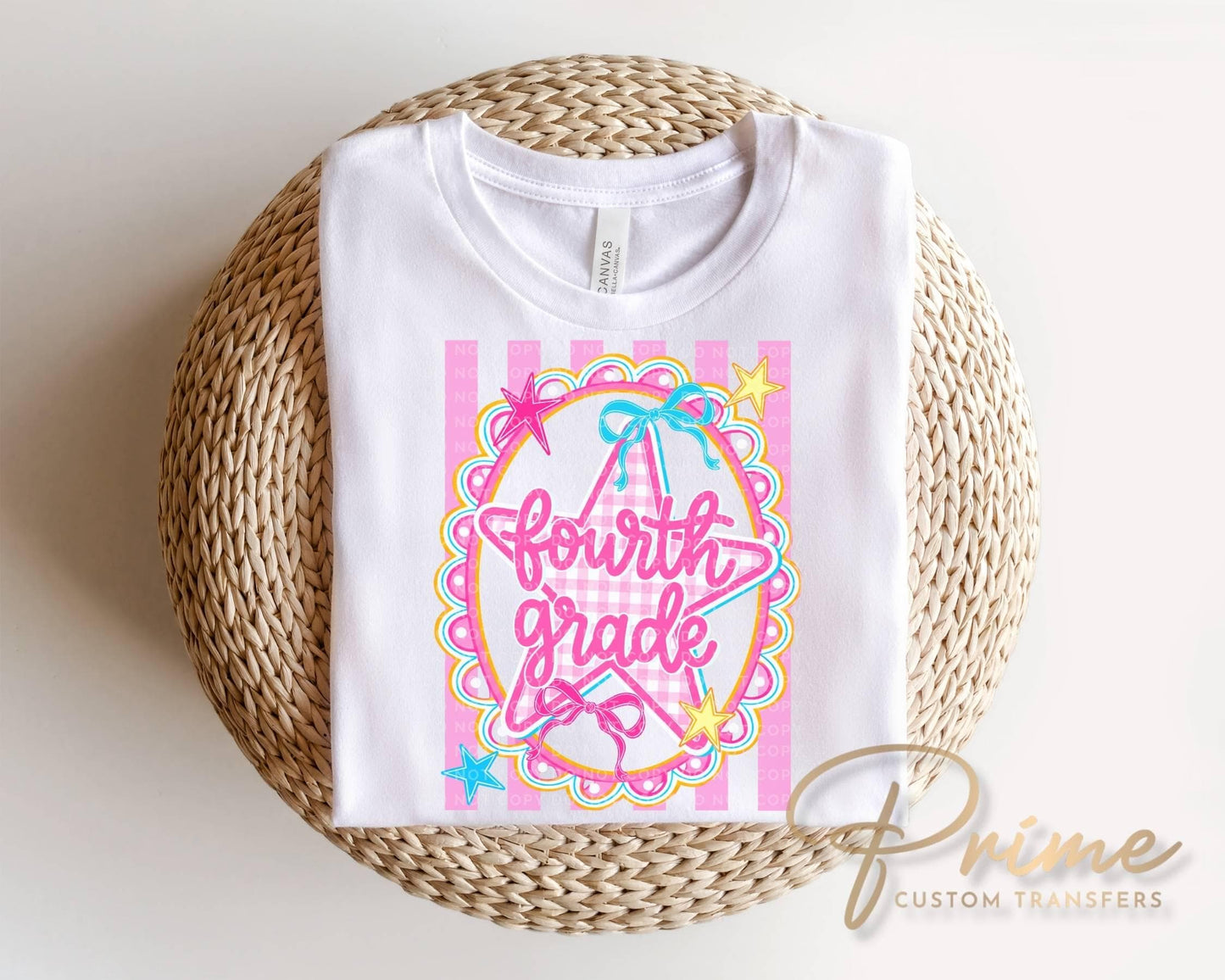 Back to School Fourth Grade DTF Transfer, Ready to Press, Pink Gingham First Day of School Tshirt Design