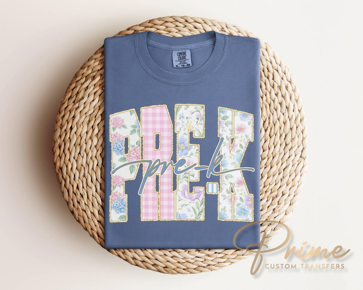 Back to School Pre K DTF Transfer, Ready to Press, Striped Floral Coquette, First Day of School Tshirt Design