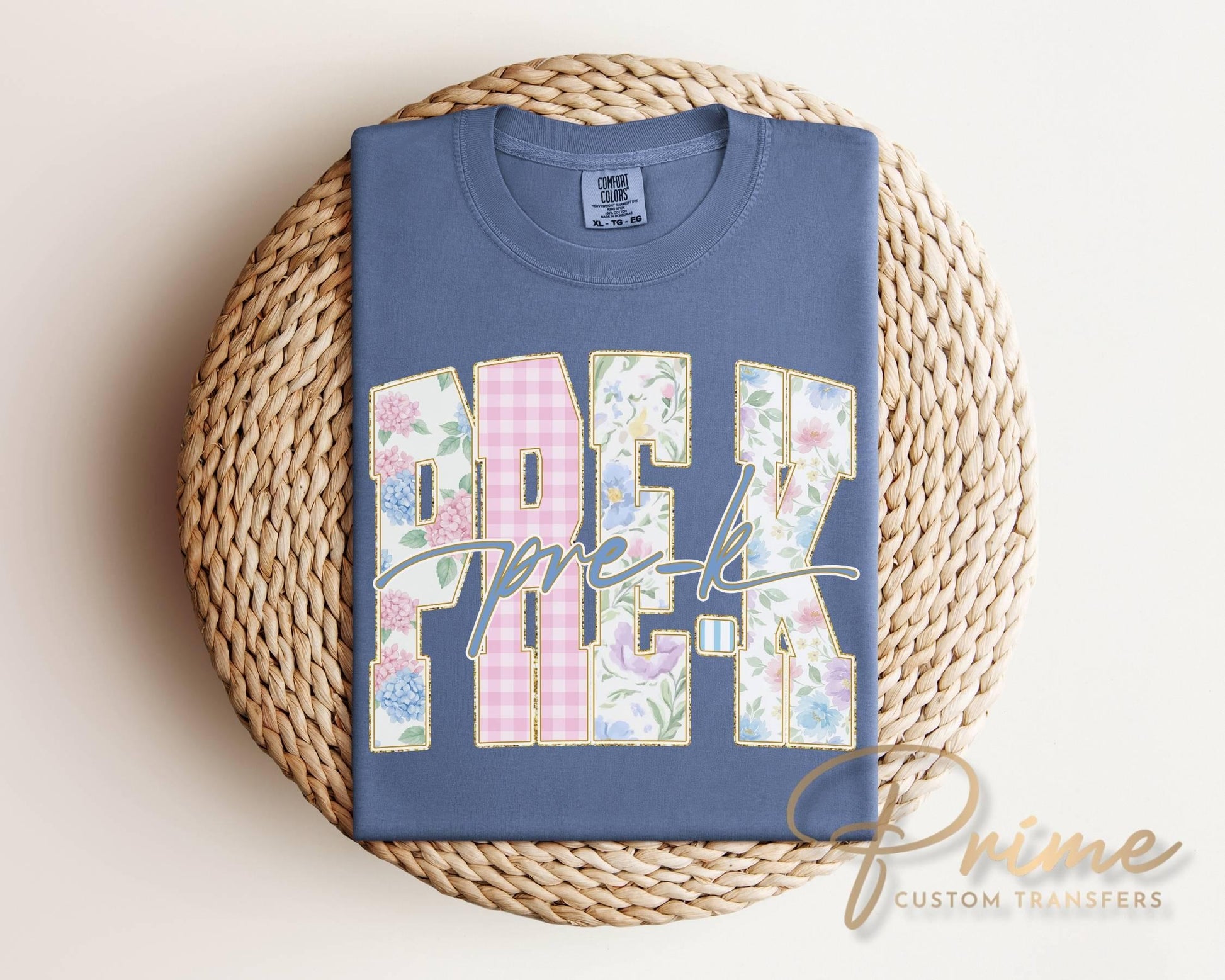 Back to School Pre K DTF Transfer, Ready to Press, Striped Floral Coquette, First Day of School Tshirt Design