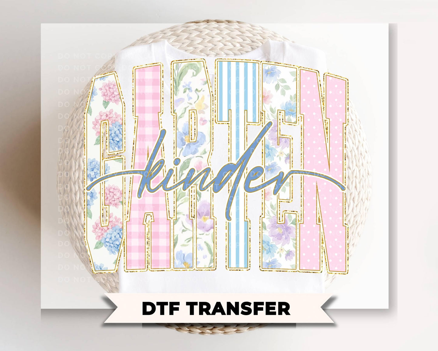 Back to School Kindergarten DTF Transfer, Ready to Press, Striped Floral Coquette, First Day of School Tshirt Design