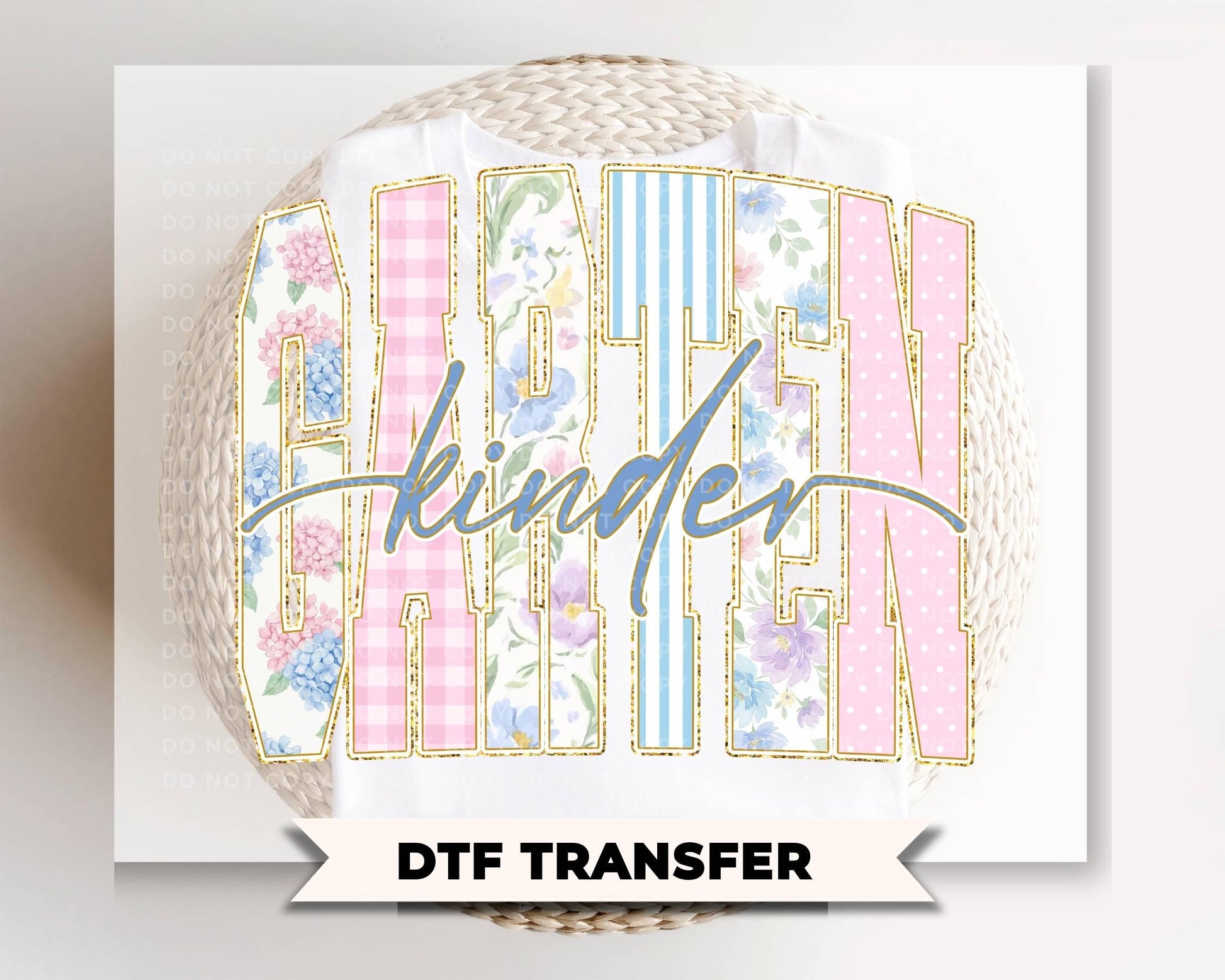Back to School Kindergarten DTF Transfer, Ready to Press, Striped Floral Coquette, First Day of School Tshirt Design