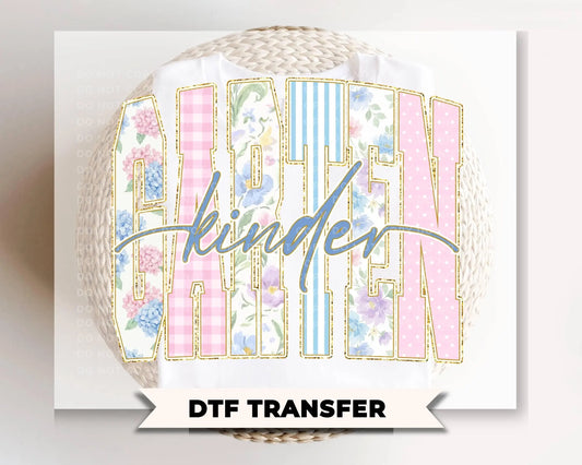 Back to School Kindergarten DTF Transfer, Ready to Press, Striped Floral Coquette, First Day of School Tshirt Design