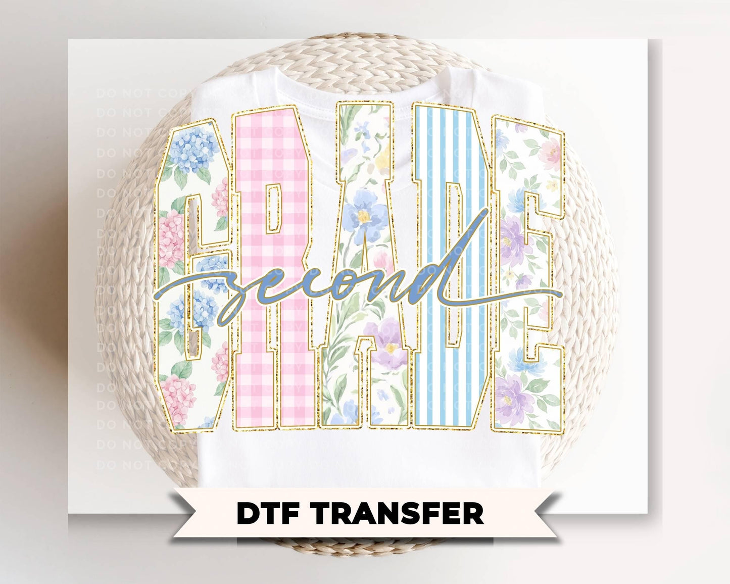 Back to School Second Grade DTF Transfer, Ready to Press, Striped Floral Coquette, First Day of School Tshirt Design