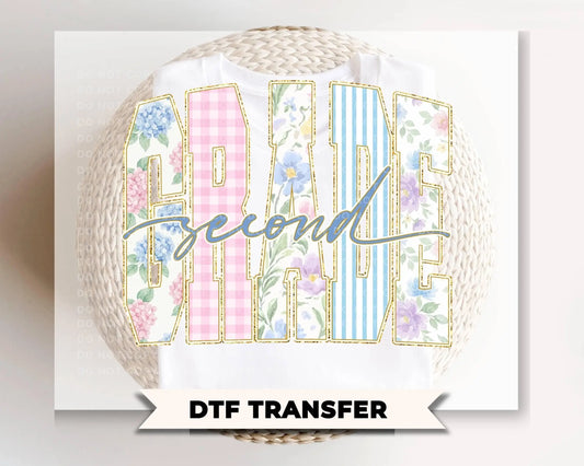 Back to School Second Grade DTF Transfer, Ready to Press, Striped Floral Coquette, First Day of School Tshirt Design