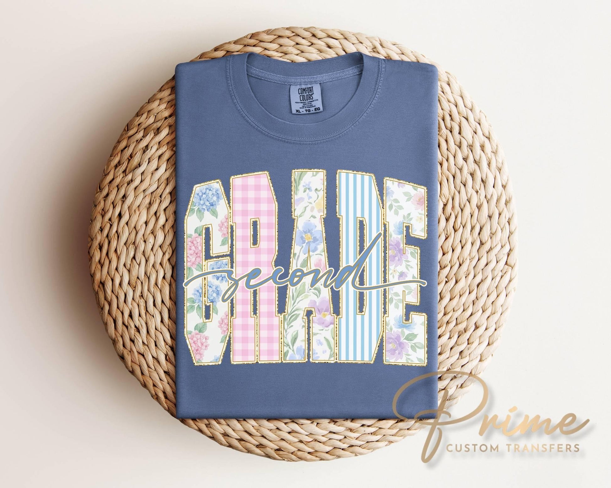 Back to School Second Grade DTF Transfer, Ready to Press, Striped Floral Coquette, First Day of School Tshirt Design