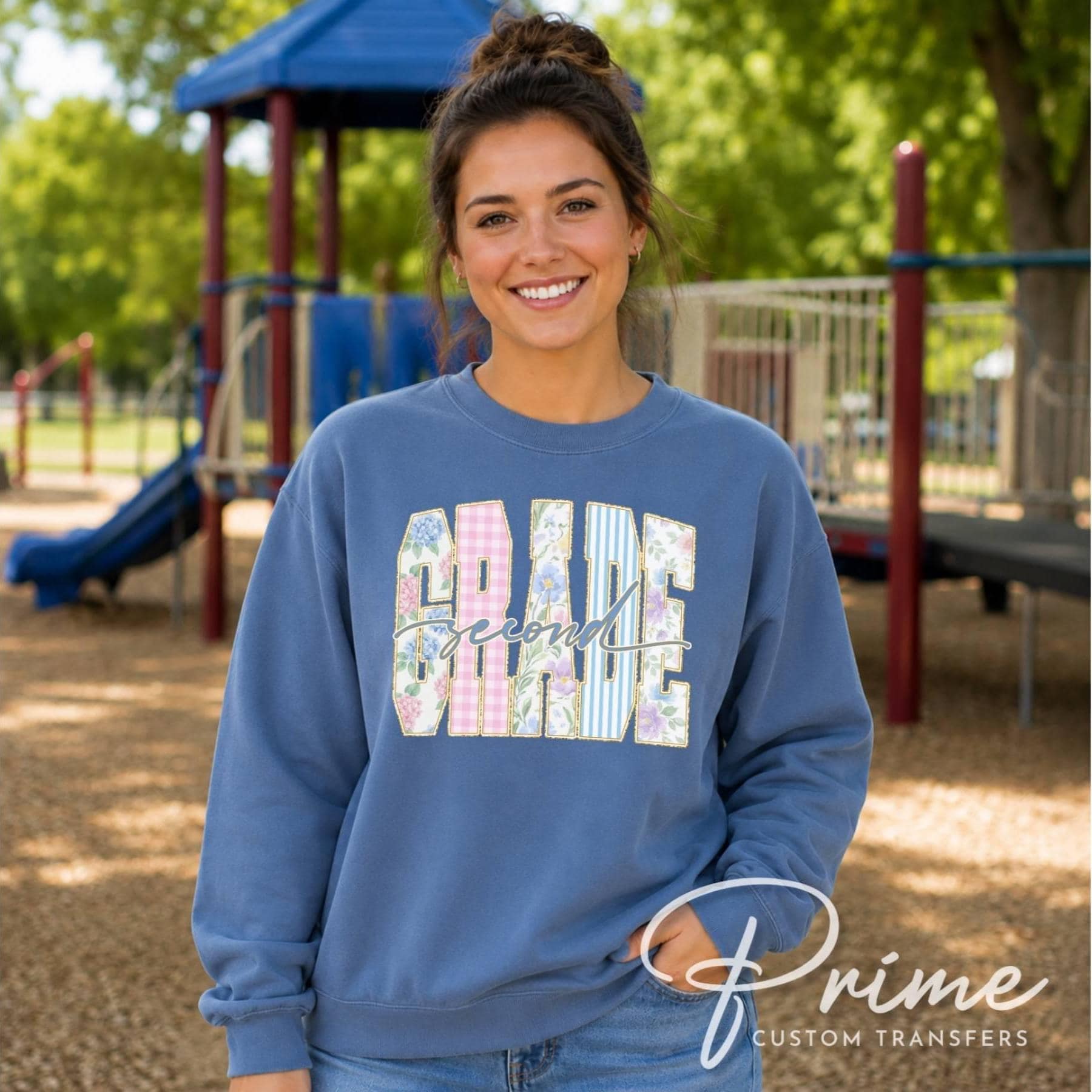Back to School Second Grade DTF Transfer, Ready to Press, Striped Floral Coquette, First Day of School Tshirt Design
