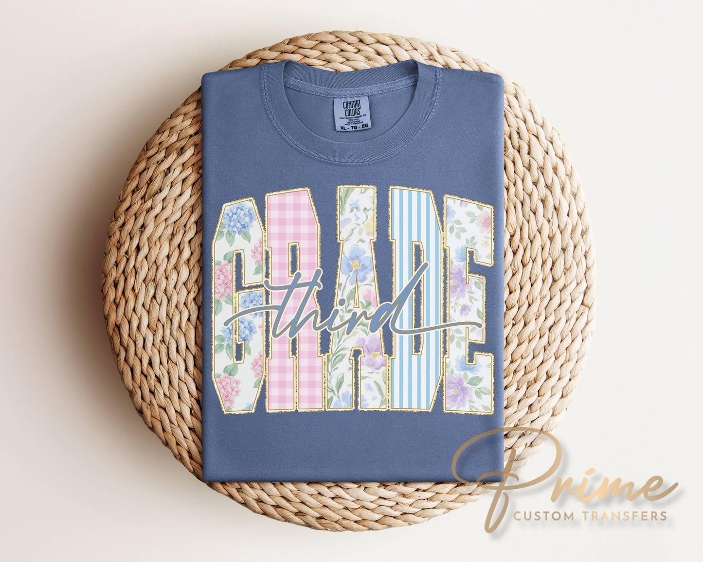 Back to School Third Grade DTF Transfer, Ready to Press, Striped Floral Coquette, First Day of School Tshirt Design