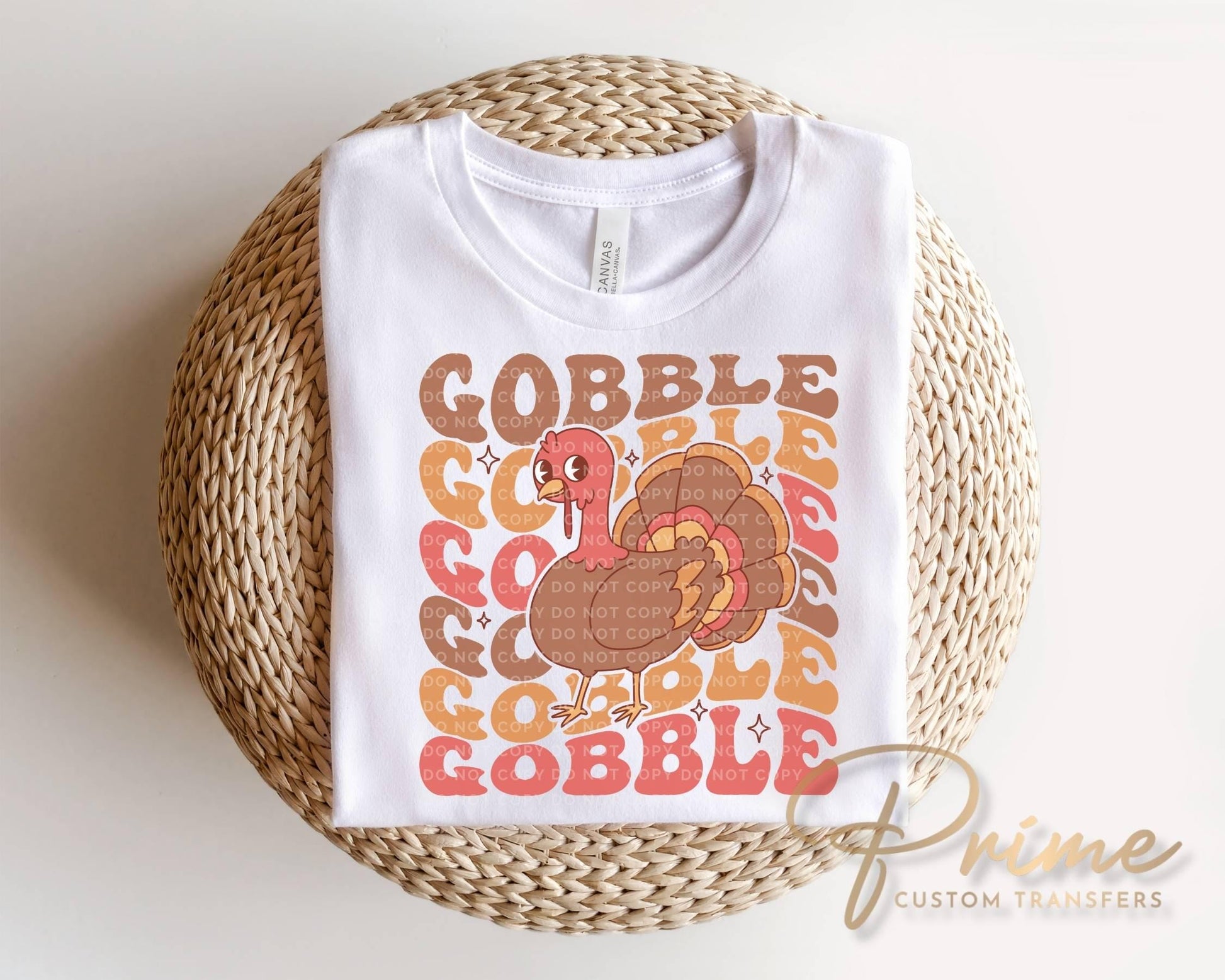 Retro Gobble Gobble DTF Transfer, Ready to Press, Kids Thanksgiving Turkey Tshirt Design
