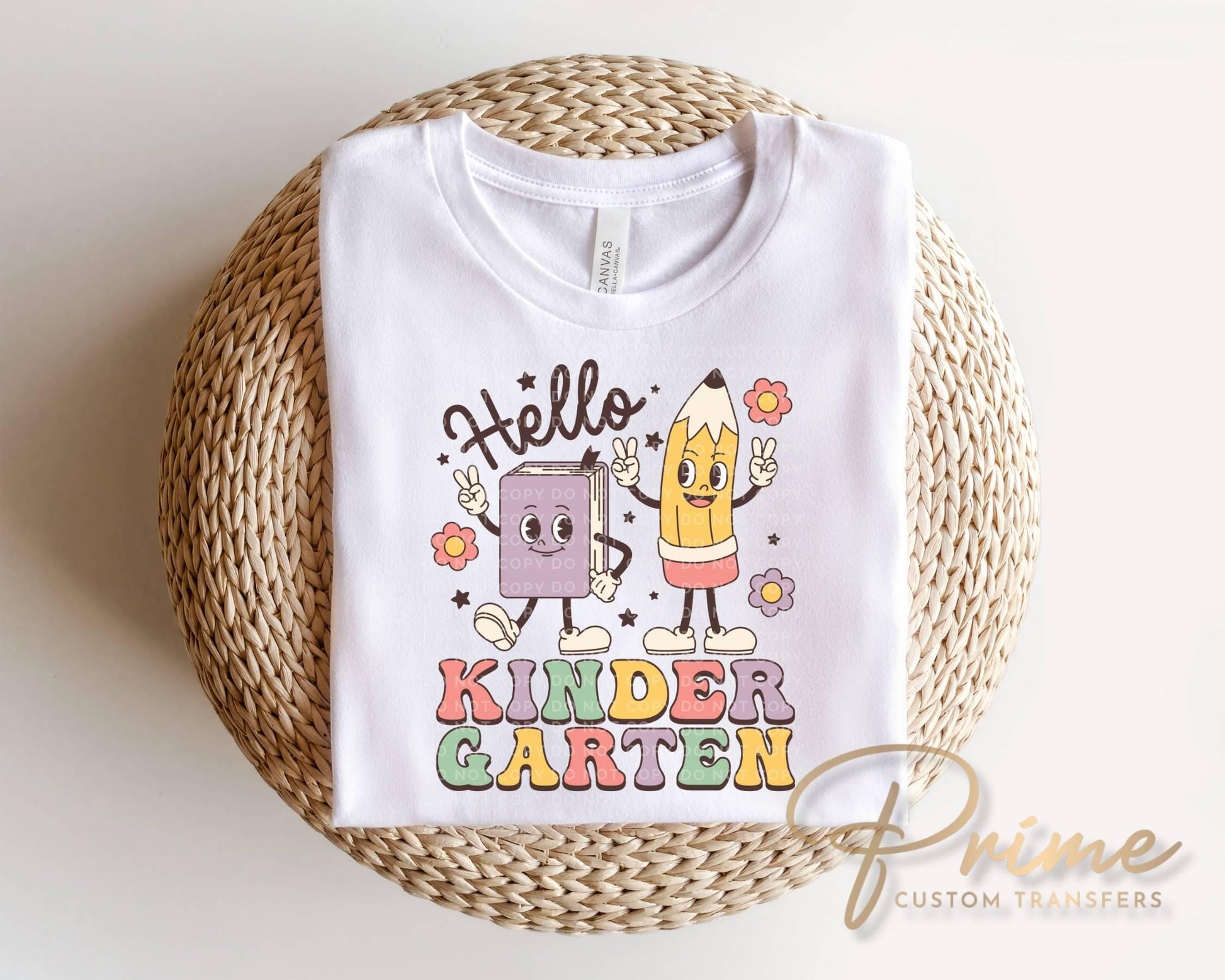 Hello Kindergarten DTF Transfer, Ready to Press, Retro Kids Back to School Tshirt Design