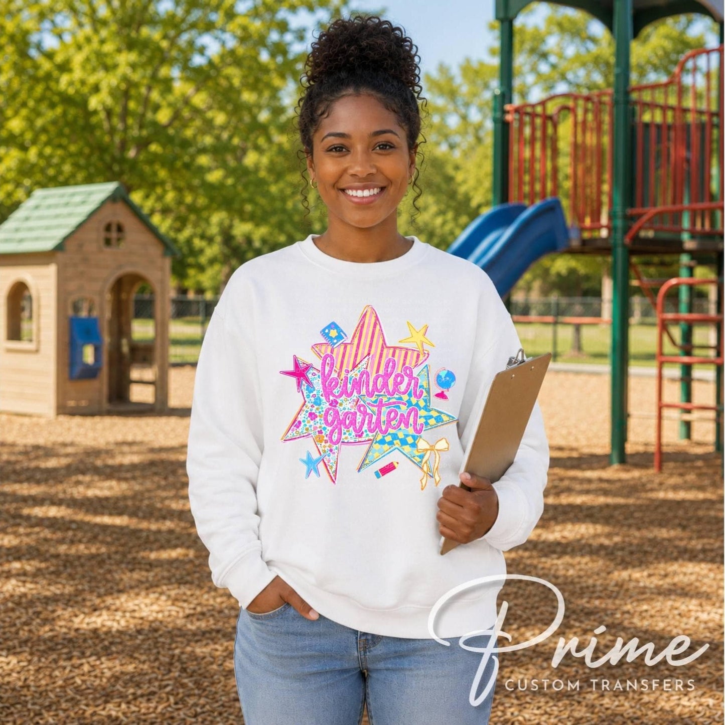 Back to School Kindergarten DTF Transfer, Ready to Press, Preppy Stars First Day of School Tshirt Design