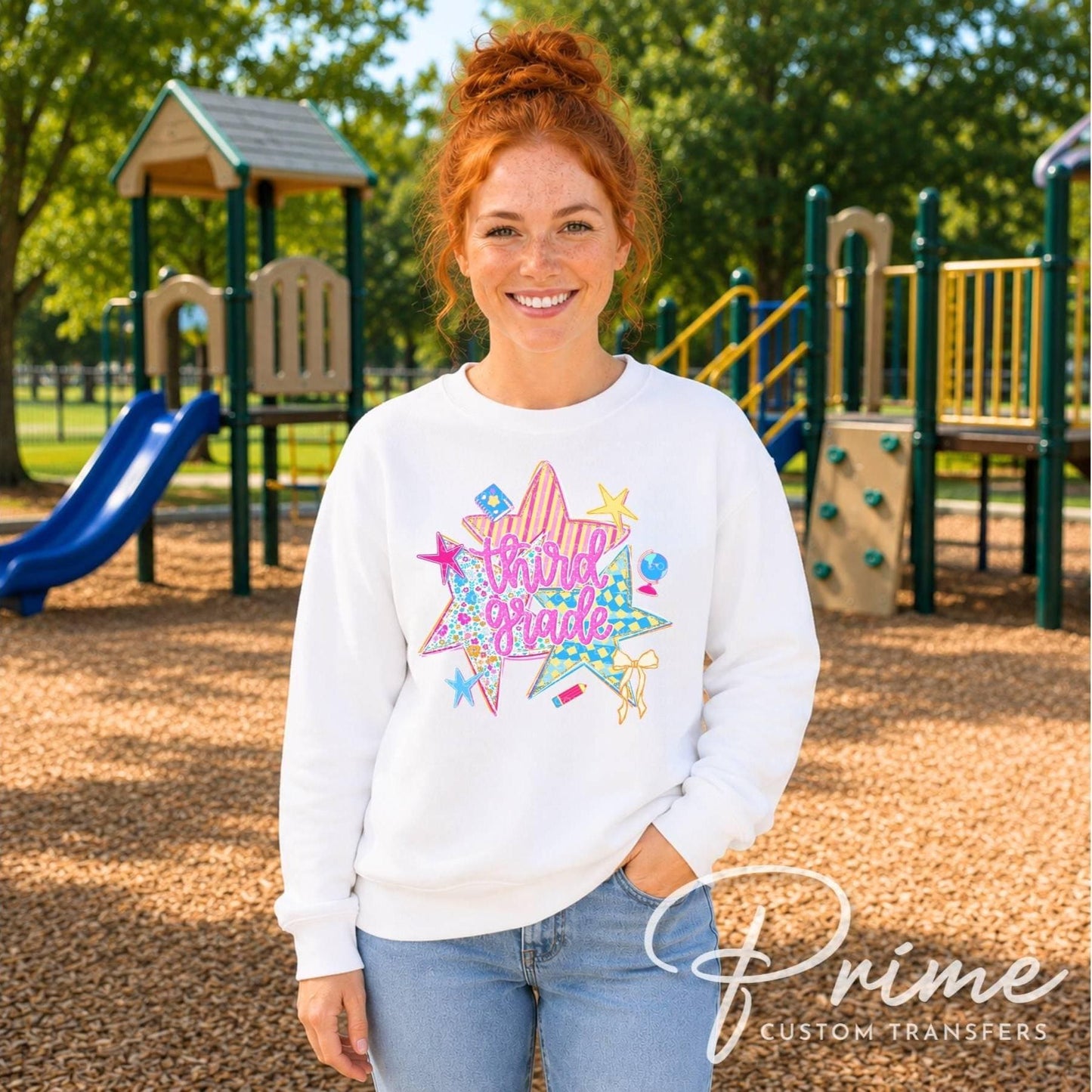 Back to School Third Grade DTF Transfer, Ready to Press, Preppy Stars First Day of School Tshirt Design