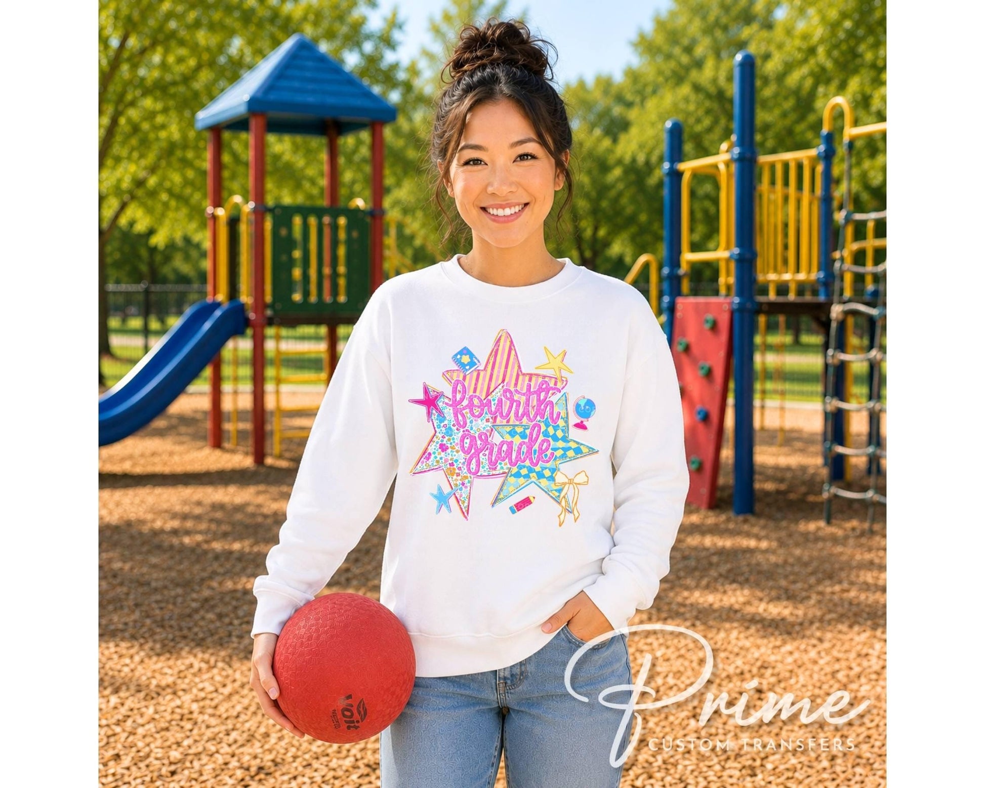 Back to School Fourth Grade DTF Transfer, Ready to Press, Preppy Stars First Day of School Tshirt Design