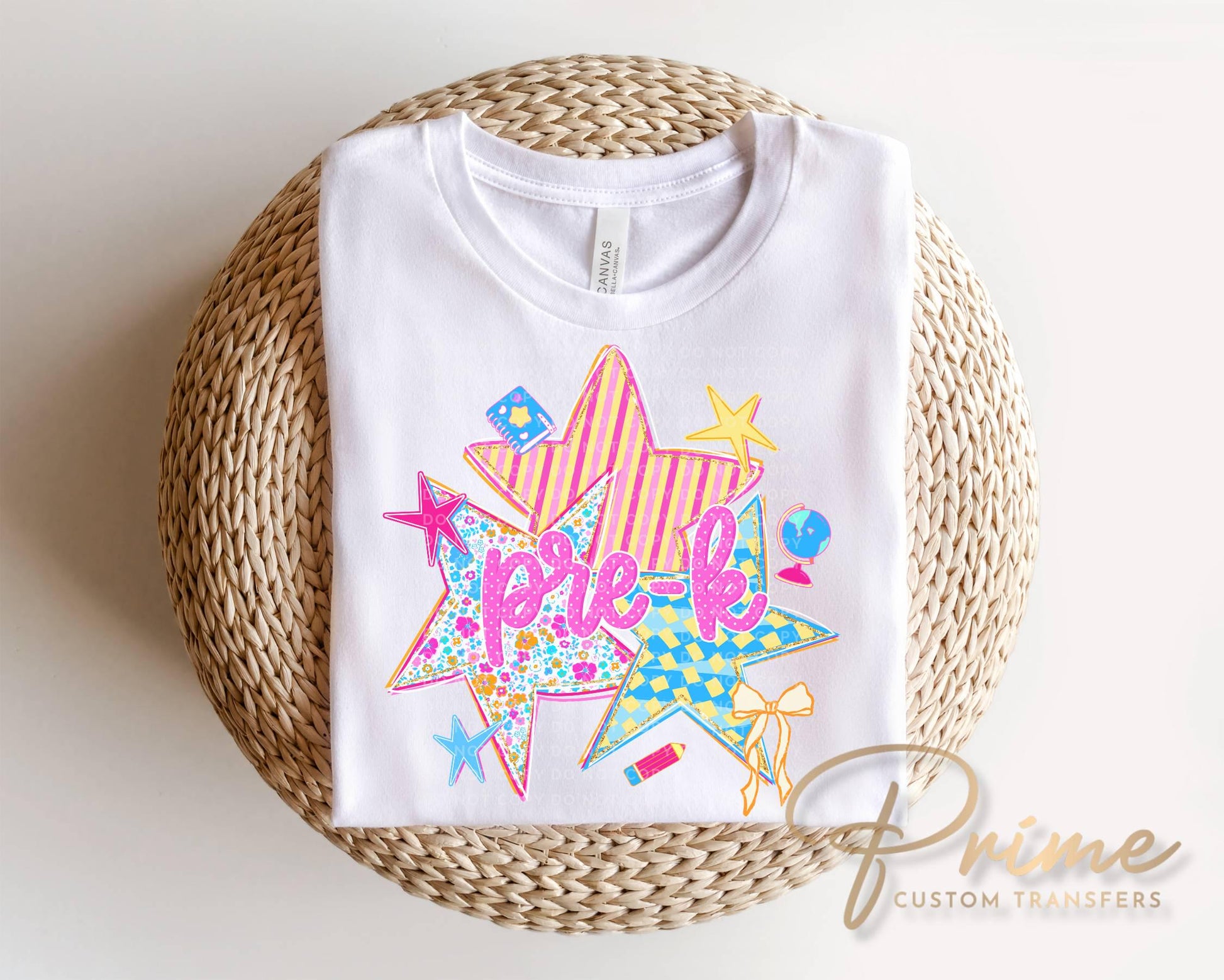 Back to School Grades DTF Transfer, Ready to Press, Preppy Stars First Day of School Tshirt Design, Pre-K Kindergarten - Fifth
