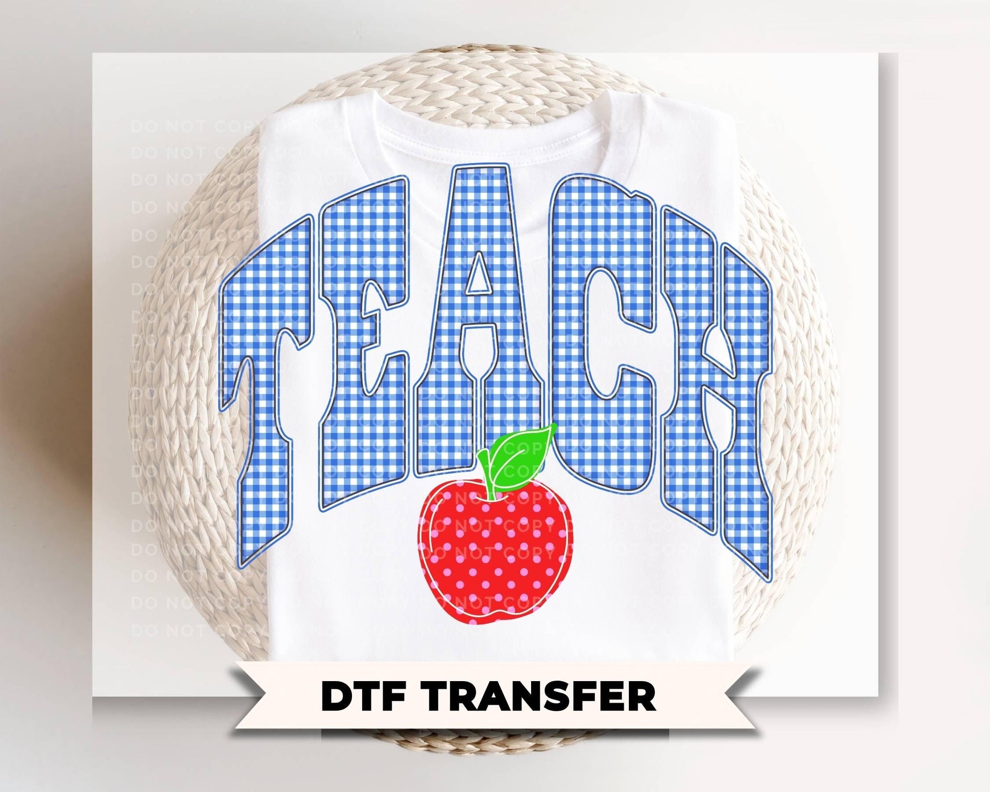 Back to School Blue Gingham Teacher DTF Transfer, Ready to Press, Preppy First Day of School Tshirt Design