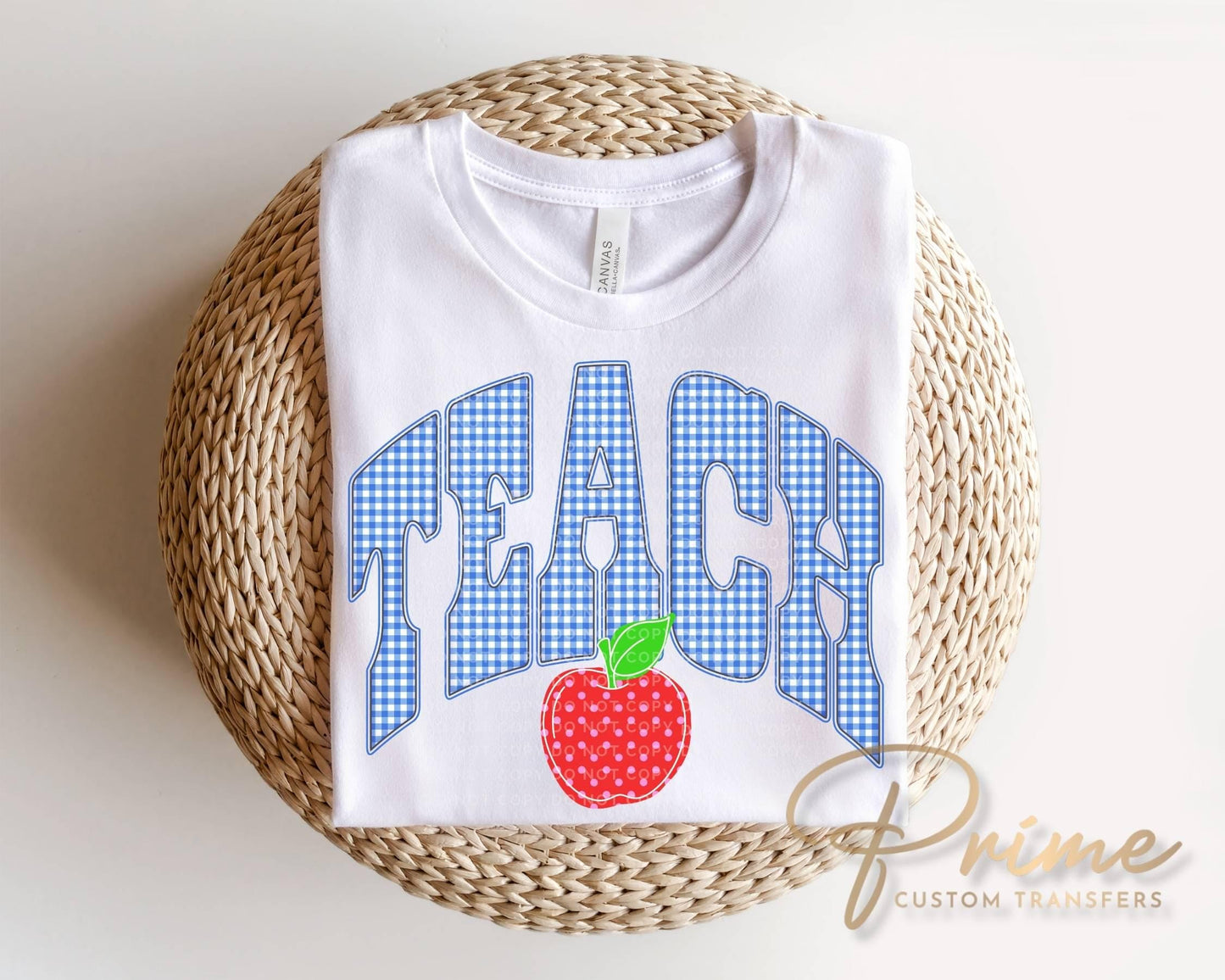 Back to School Blue Gingham Teacher DTF Transfer, Ready to Press, Preppy First Day of School Tshirt Design