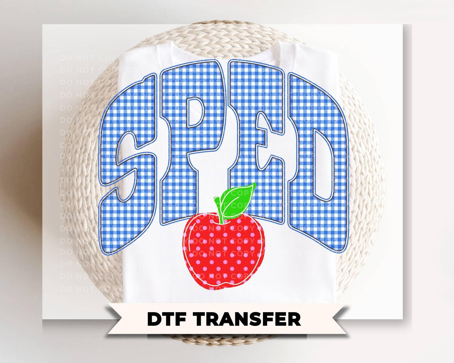 Back to School Sped Teacher DTF Transfer, Ready to Press, Blue Gingham First Day of School Tshirt Design
