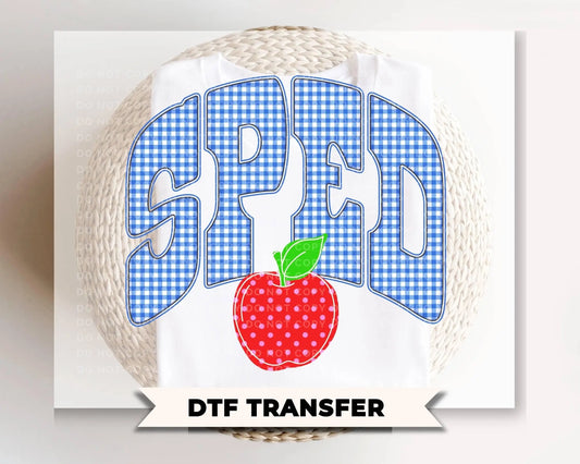 Back to School Sped Teacher DTF Transfer, Ready to Press, Blue Gingham First Day of School Tshirt Design