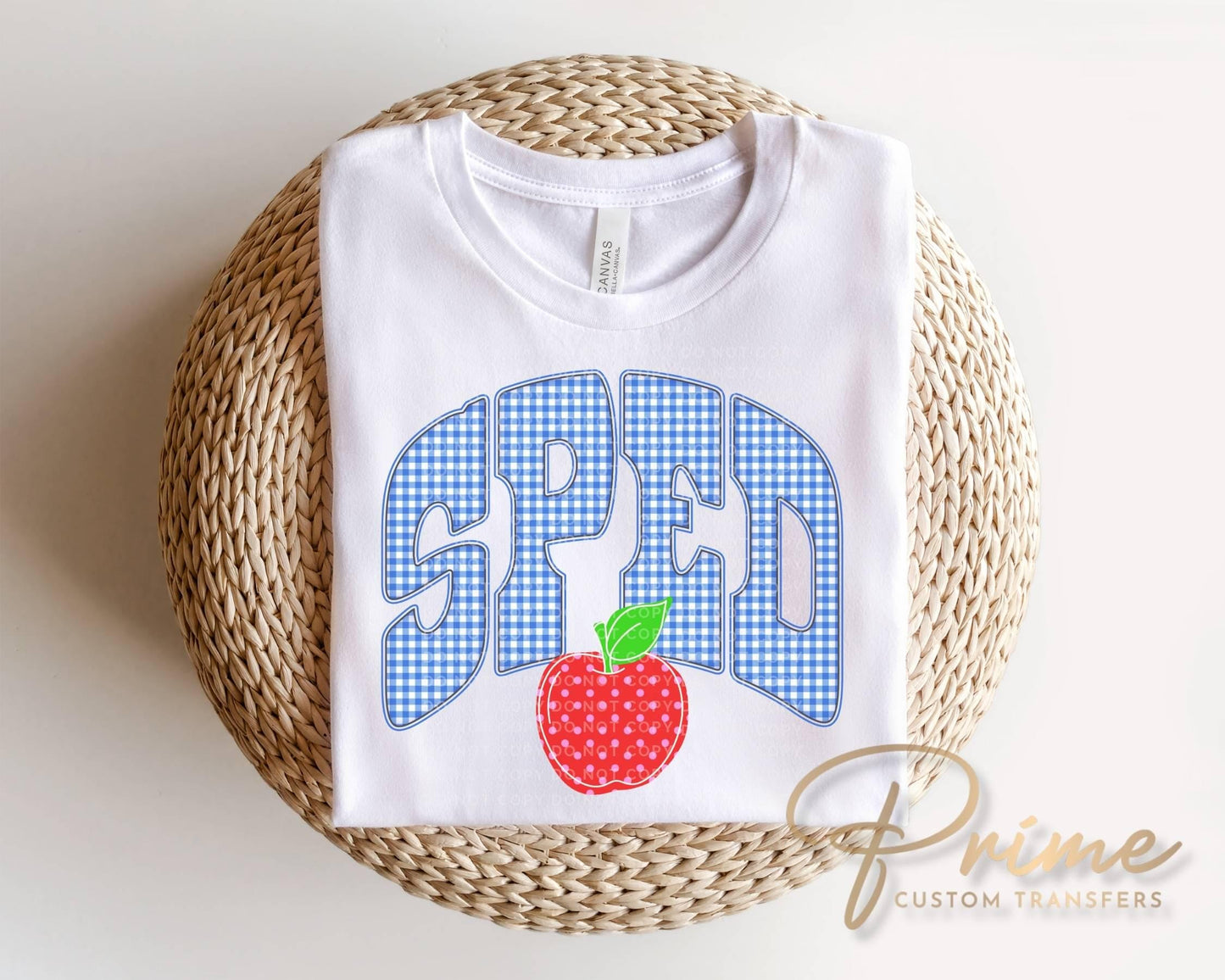 Back to School Sped Teacher DTF Transfer, Ready to Press, Blue Gingham First Day of School Tshirt Design