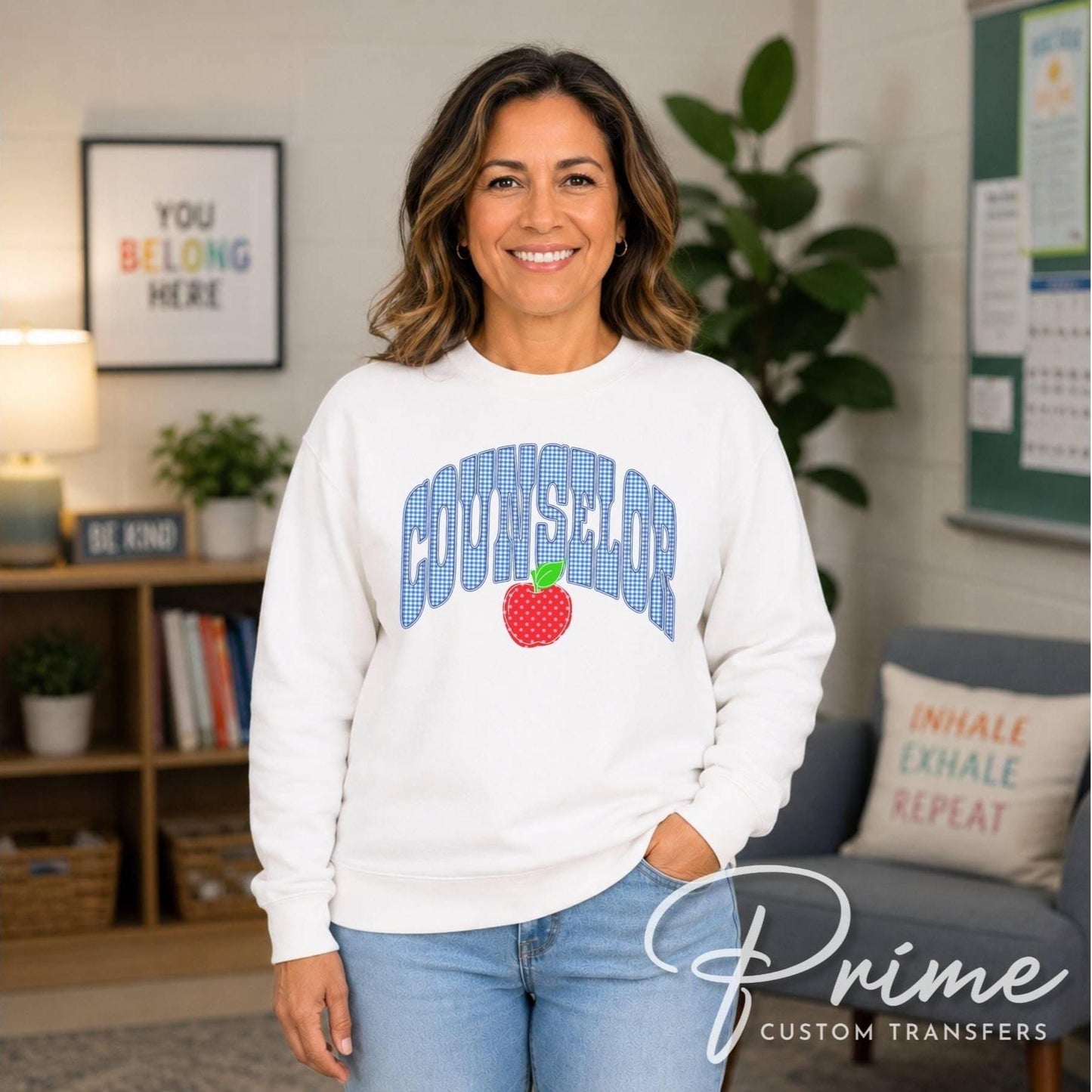 Back to School Counselor DTF Transfer, Ready to Press, Blue Gingham First Day of School Tshirt Design