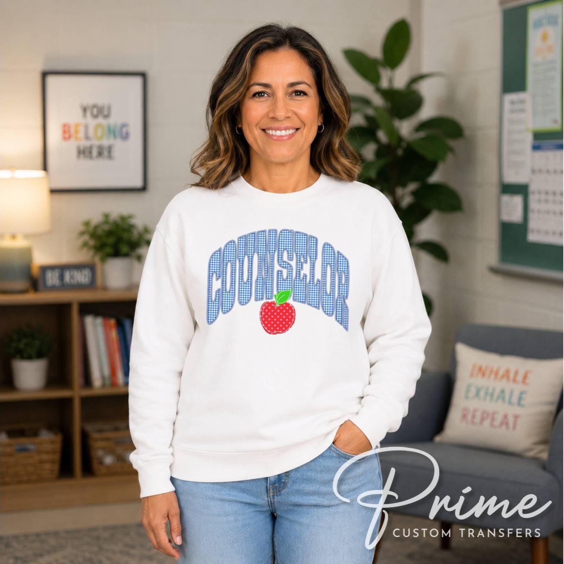 Back to School Counselor DTF Transfer, Ready to Press, Blue Gingham First Day of School Tshirt Design