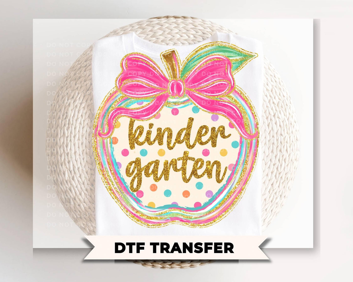 Kindergarten Preppy Back to School DTF Transfer, Ready to Press, Coquette First Day of School Tshirt Design