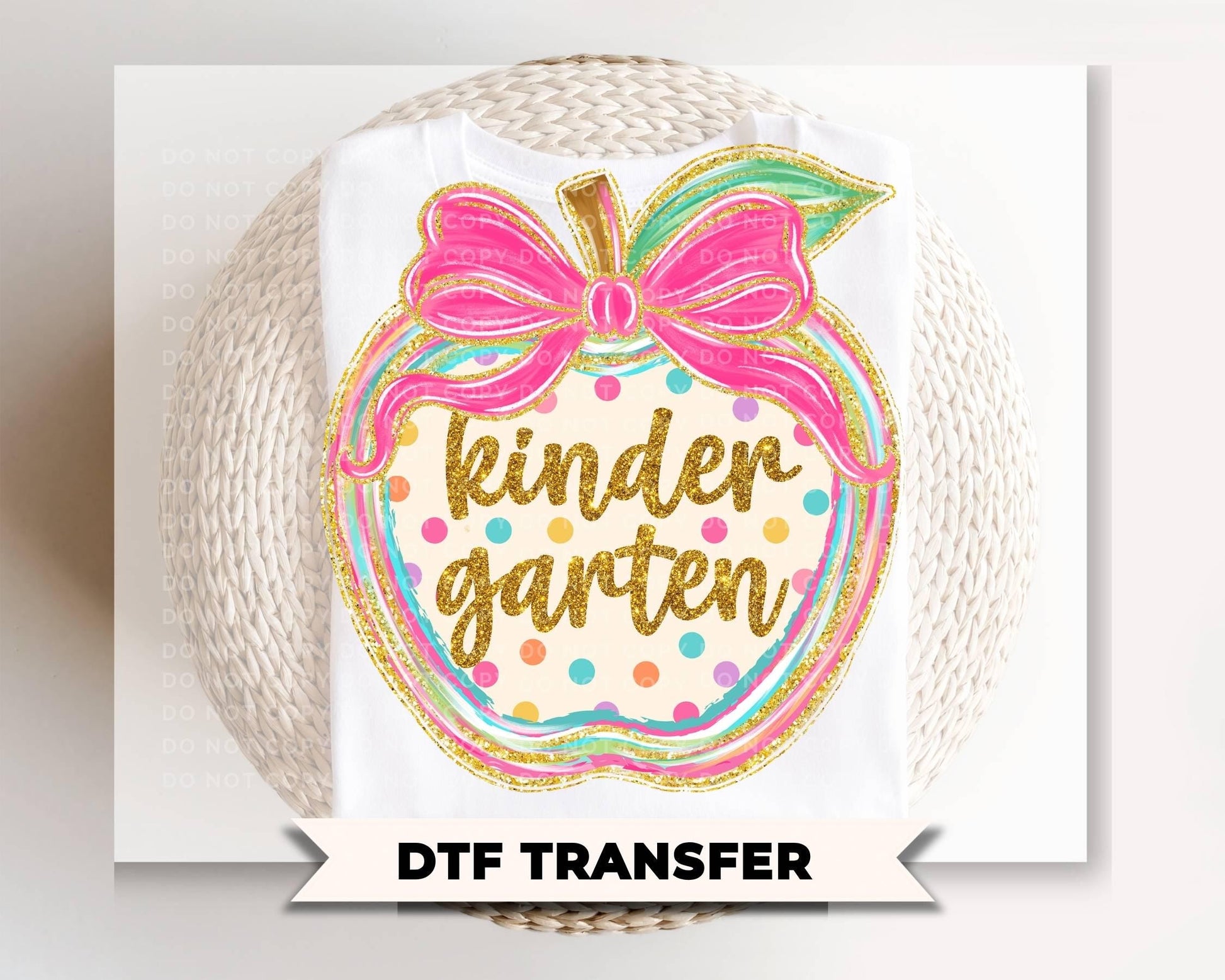 Kindergarten Preppy Back to School DTF Transfer, Ready to Press, Coquette First Day of School Tshirt Design