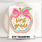 First Grade Preppy Back to School DTF Transfer, Ready to Press, Coquette First Day of School Tshirt Design