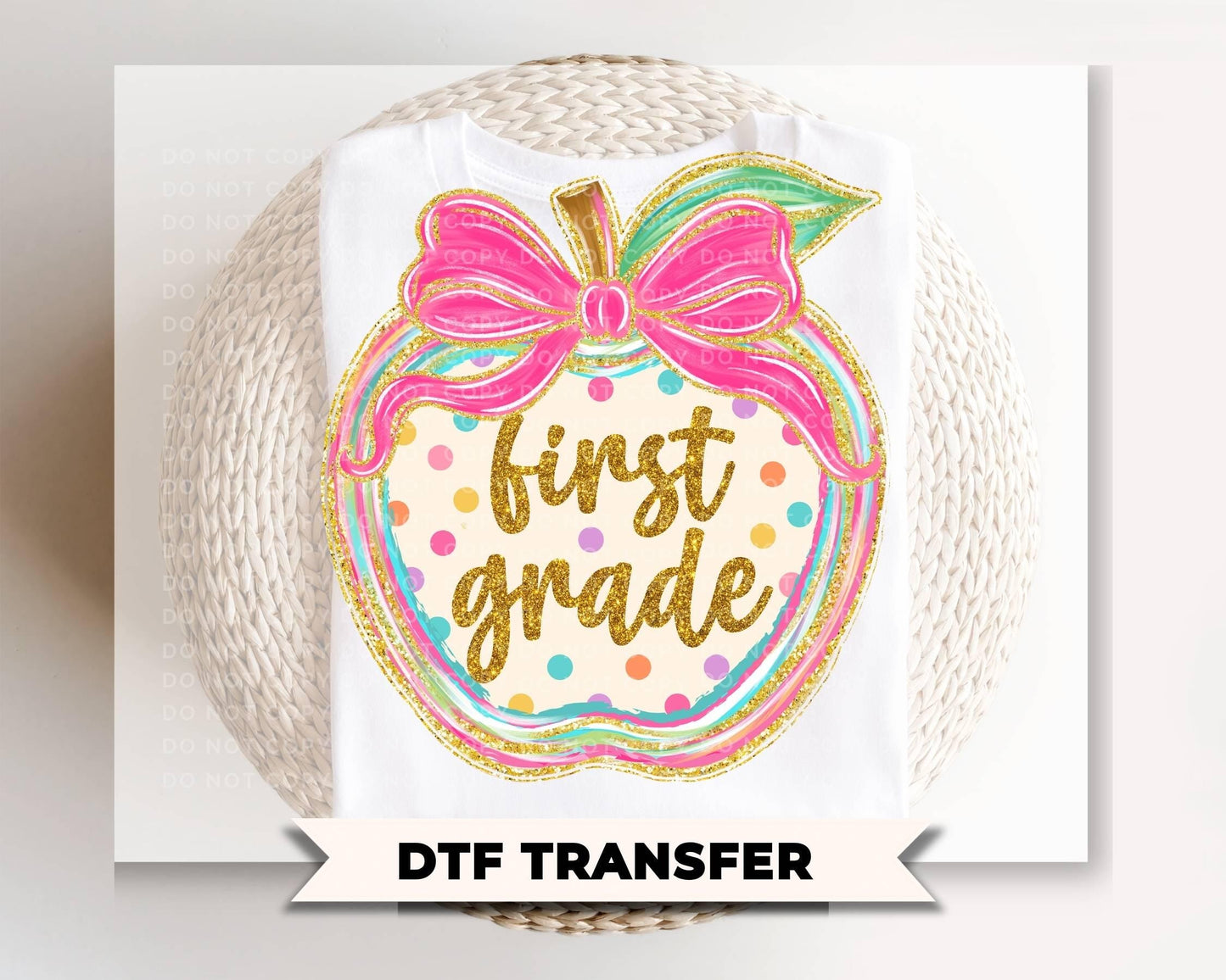 First Grade Preppy Back to School DTF Transfer, Ready to Press, Coquette First Day of School Tshirt Design