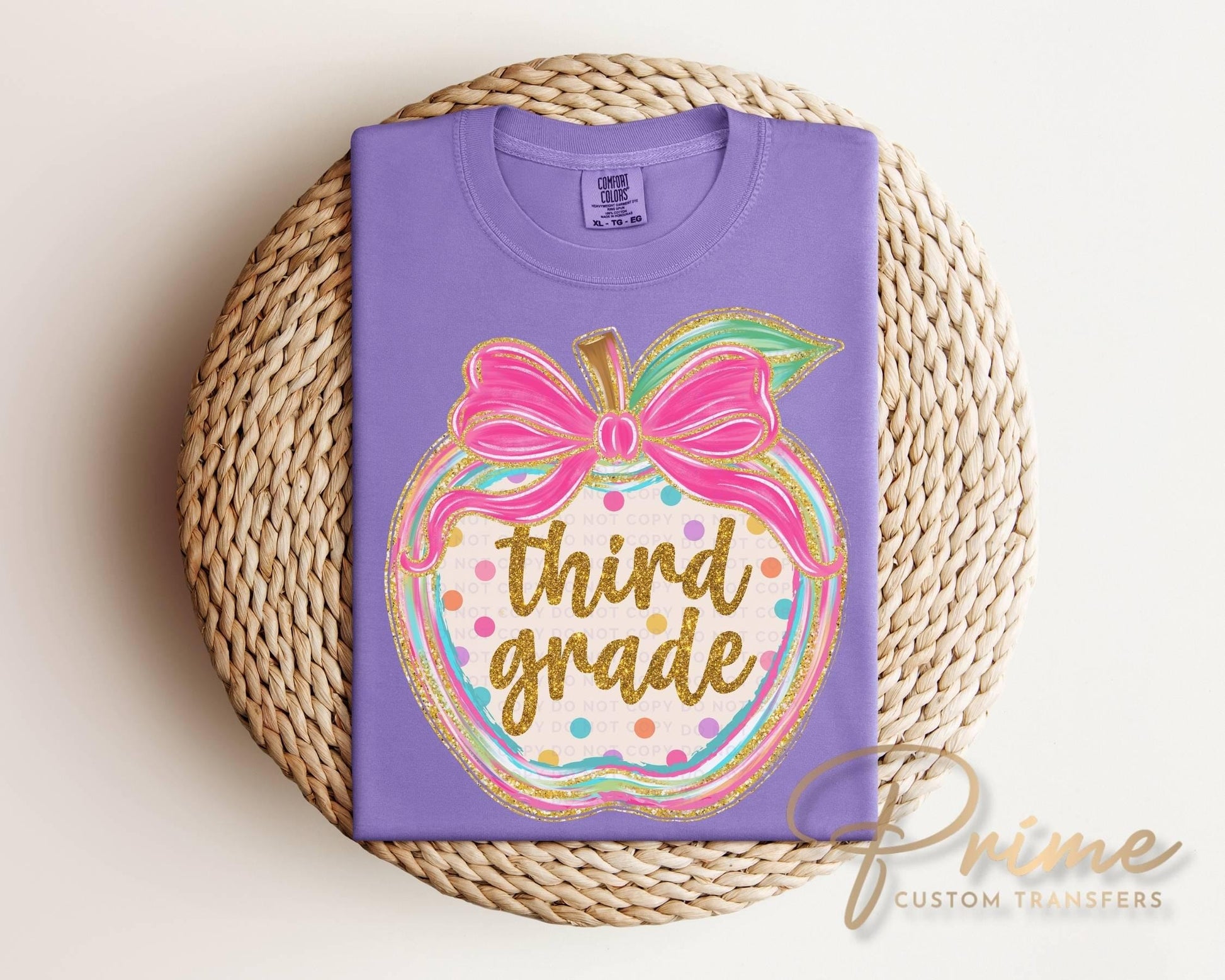 Third Grade Preppy Back to School DTF Transfer, Ready to Press, Coquette First Day of School Tshirt Design