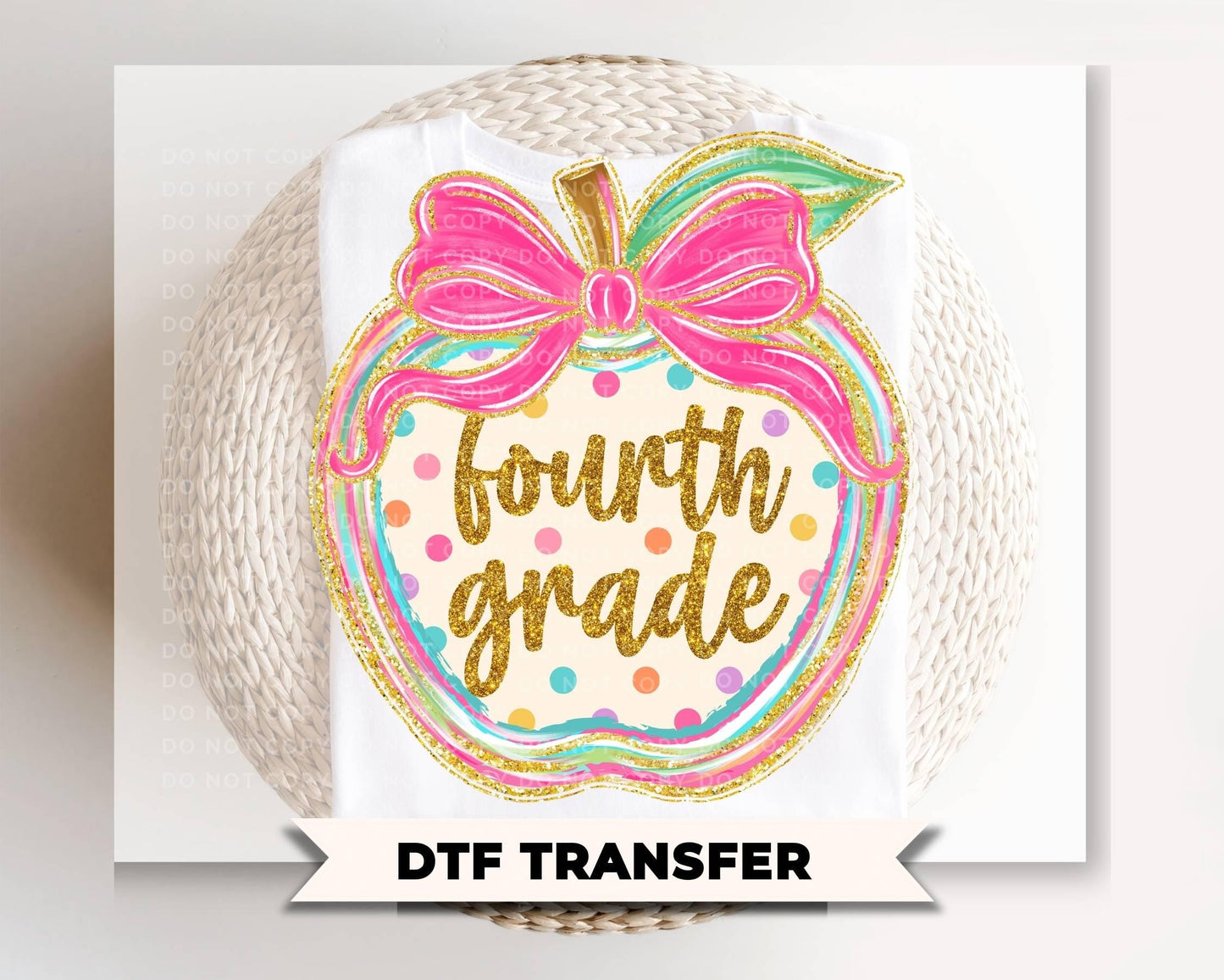 Fourth Grade Preppy Back to School DTF Transfer, Ready to Press, Coquette First Day of School Tshirt Design
