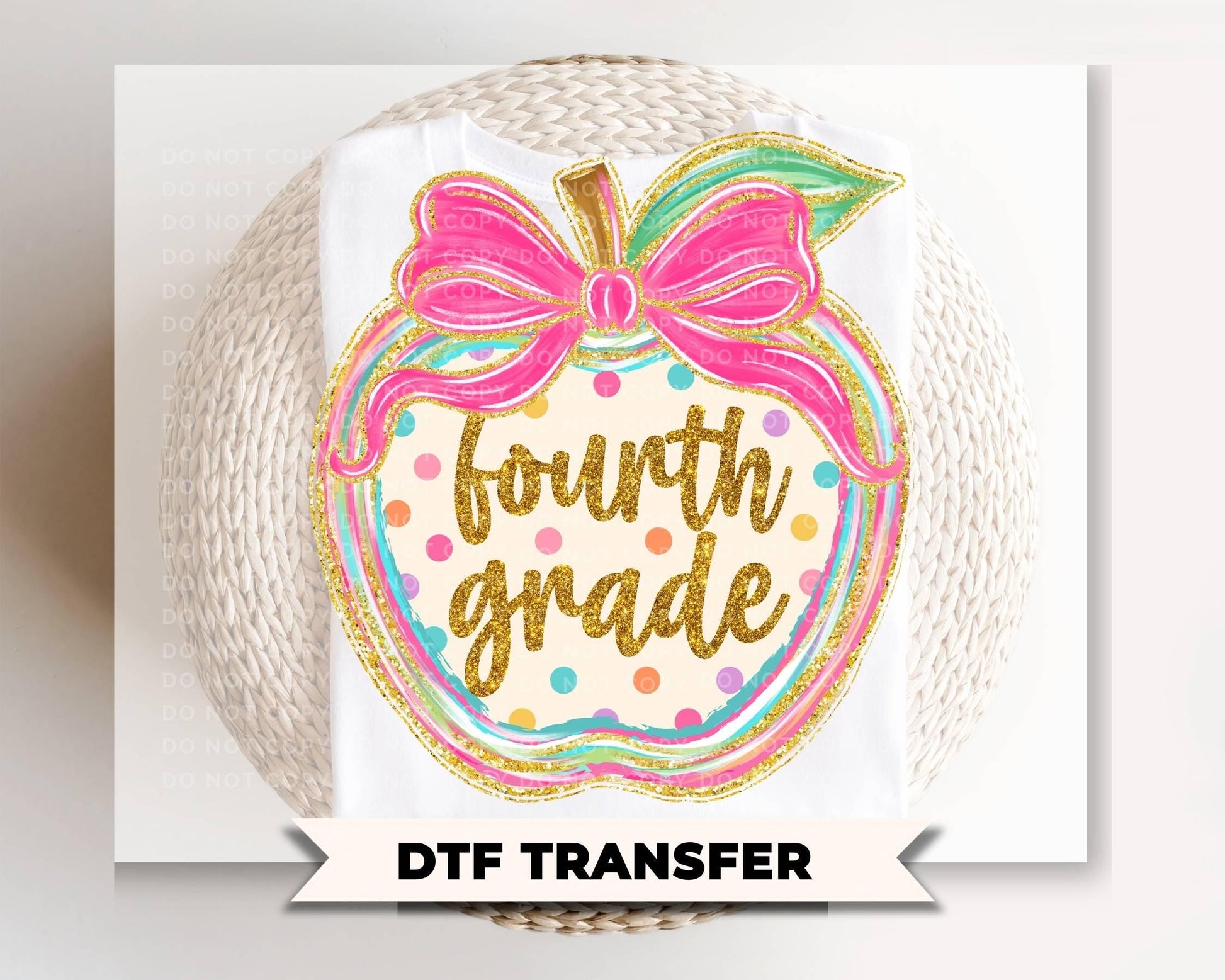 Fourth Grade Preppy Back to School DTF Transfer, Ready to Press, Coquette First Day of School Tshirt Design