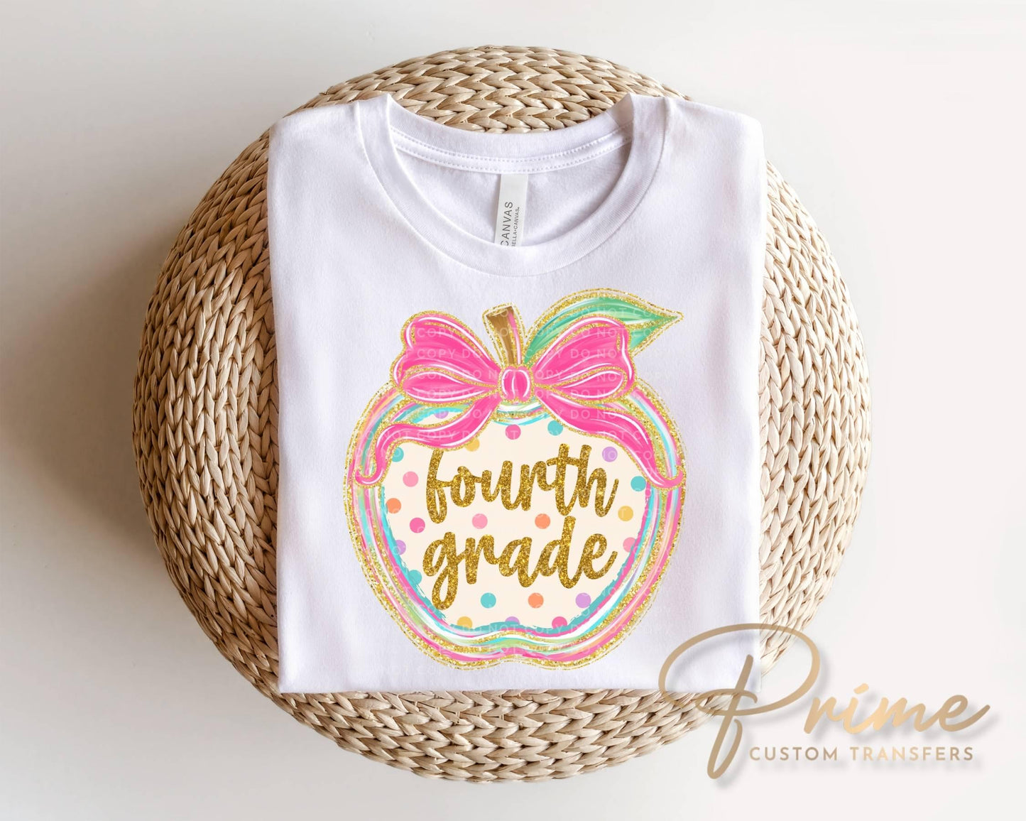 Fourth Grade Preppy Back to School DTF Transfer, Ready to Press, Coquette First Day of School Tshirt Design