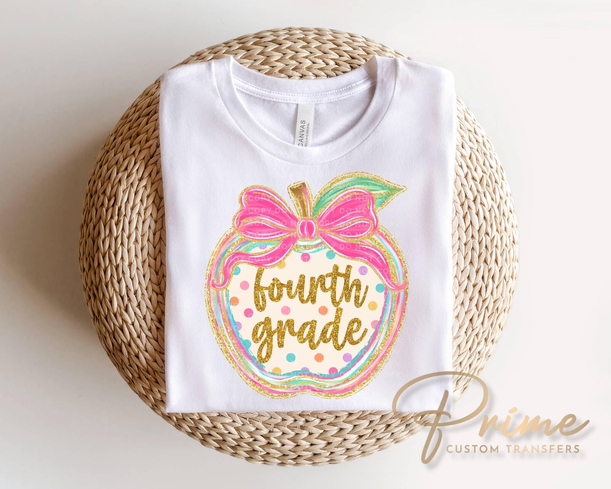 Fourth Grade Preppy Back to School DTF Transfer, Ready to Press, Coquette First Day of School Tshirt Design