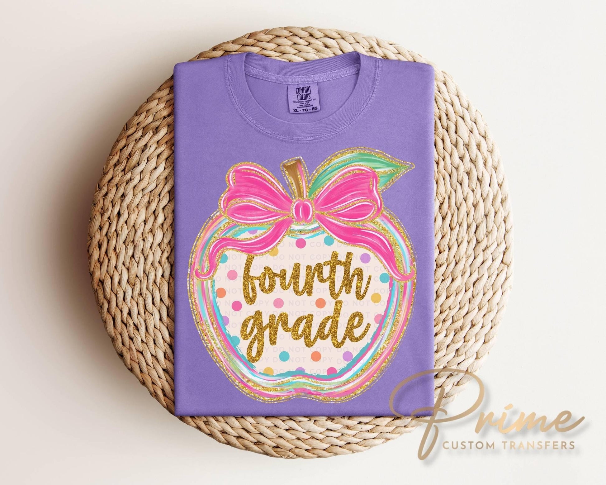 Fourth Grade Preppy Back to School DTF Transfer, Ready to Press, Coquette First Day of School Tshirt Design