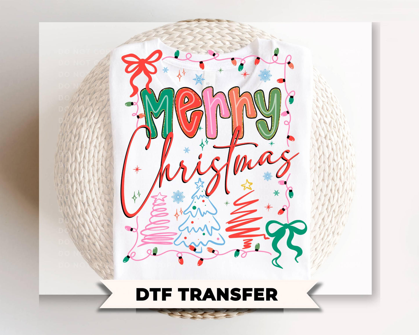 Preppy Christmas Doodle DTF Transfer, Ready to Press, Coquette Merry Christmas Tshirt Design
