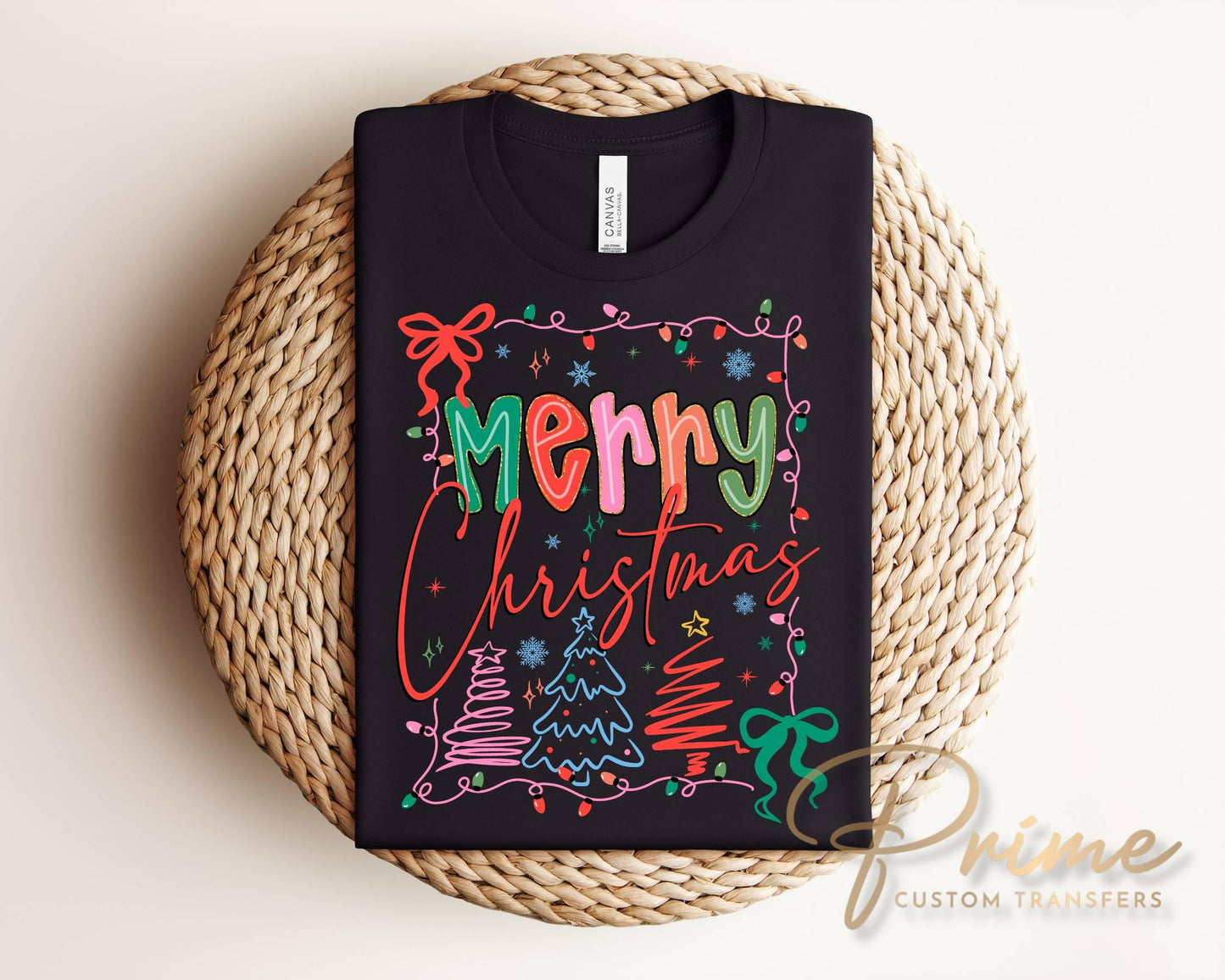 Preppy Christmas Doodle DTF Transfer, Ready to Press, Coquette Merry Christmas Tshirt Design