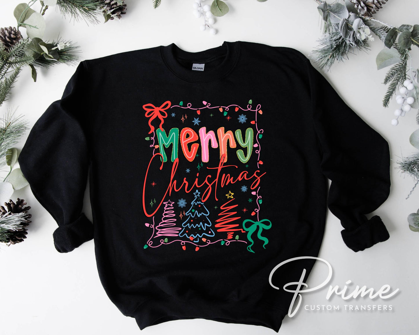 Preppy Christmas Doodle DTF Transfer, Ready to Press, Coquette Merry Christmas Tshirt Design