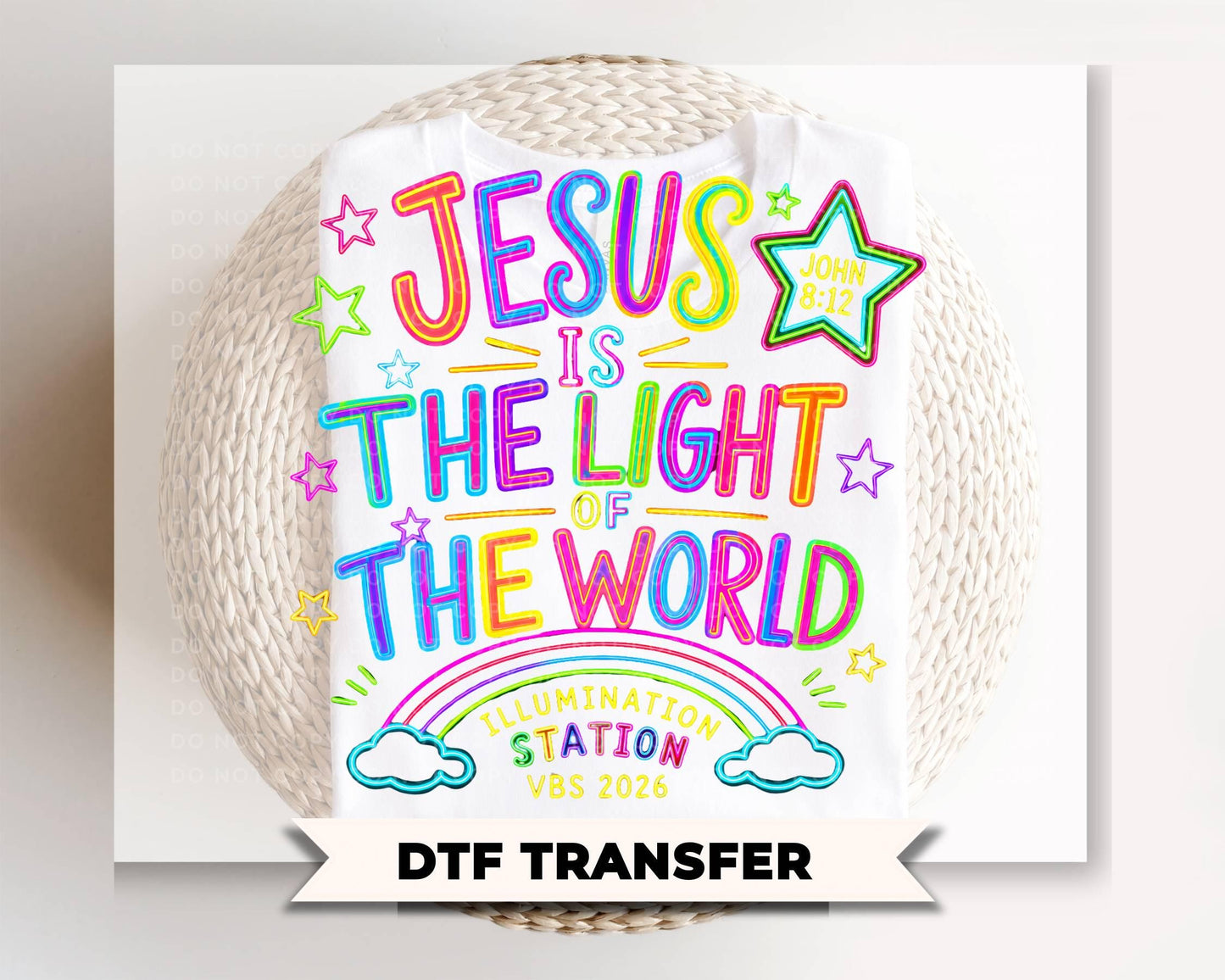 VBS Jesus is the Light of the World DTF Transfer, Ready to Press, Christian Church Kids Tshirt Design