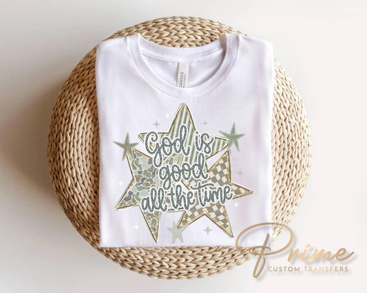 Striped Preppy God is Good Christian Striped Stars DTF Transfer, Colorful Bible Verse Tshirt Design