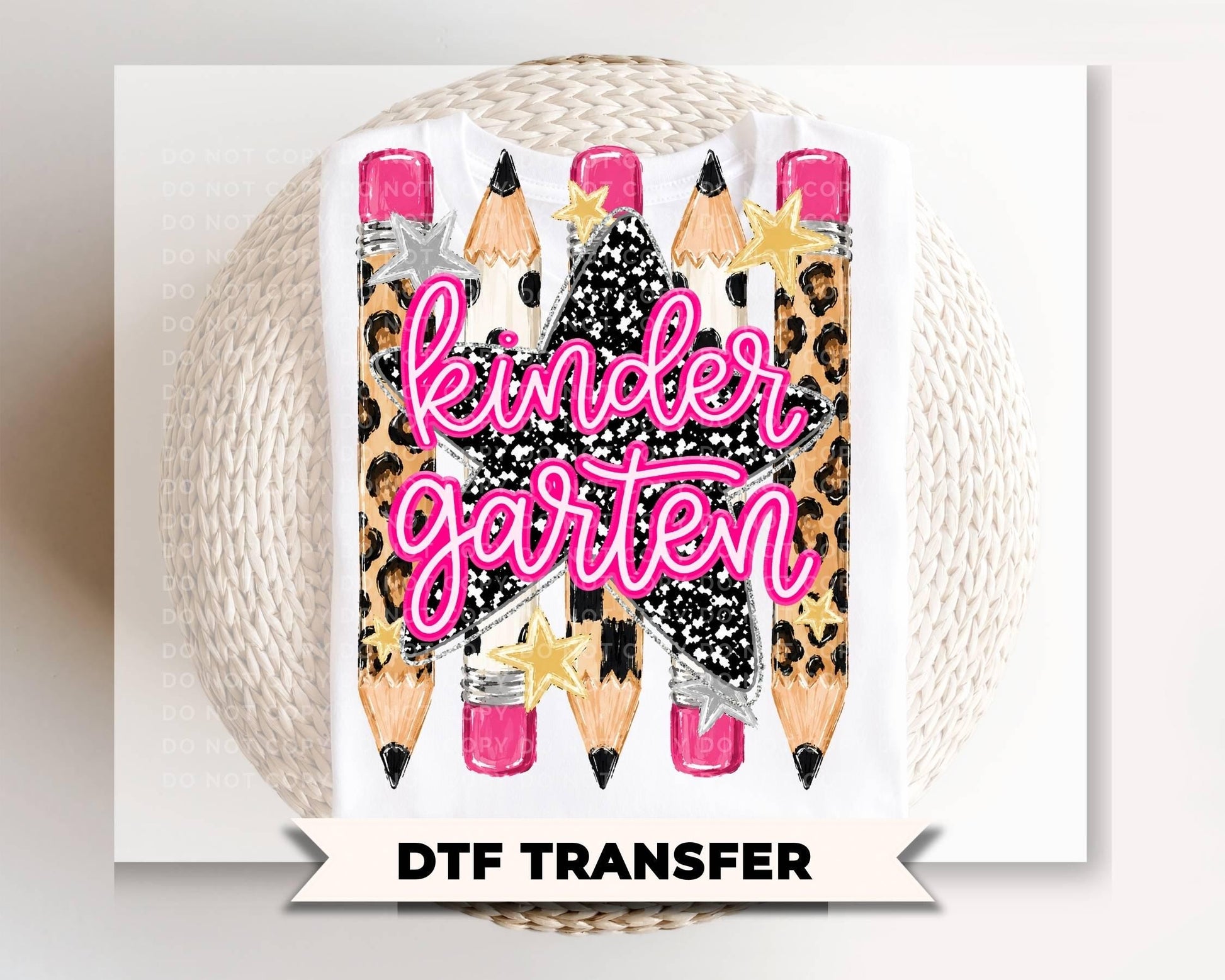 Preppy Kindergarten Back To School Pencil DTF Transfer, Leopard Checkered First Day of School Tshirt Design