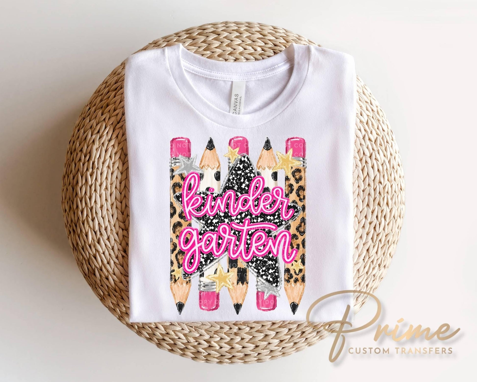 Preppy Kindergarten Back To School Pencil DTF Transfer, Leopard Checkered First Day of School Tshirt Design